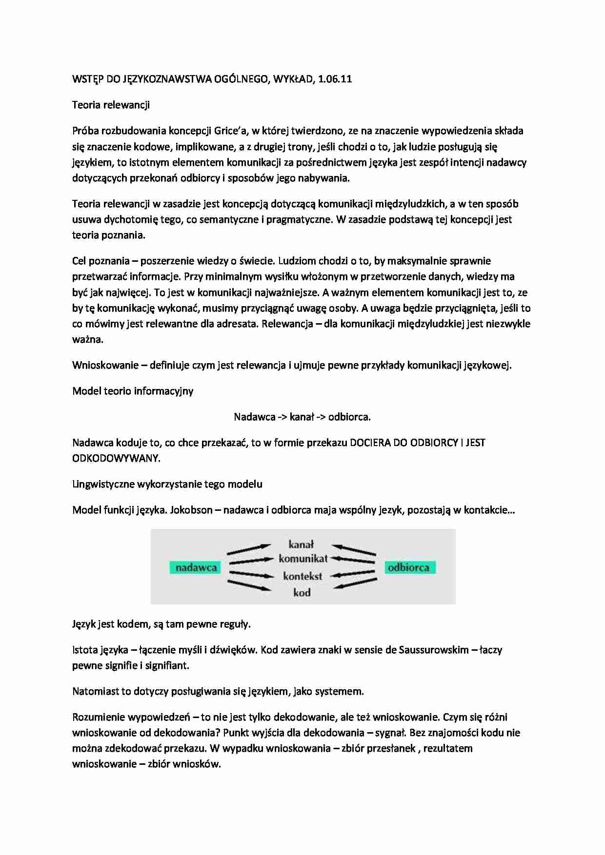 Wykład - Teoria relewancji Próba rozbudowania koncepcji Grice'a - strona 1