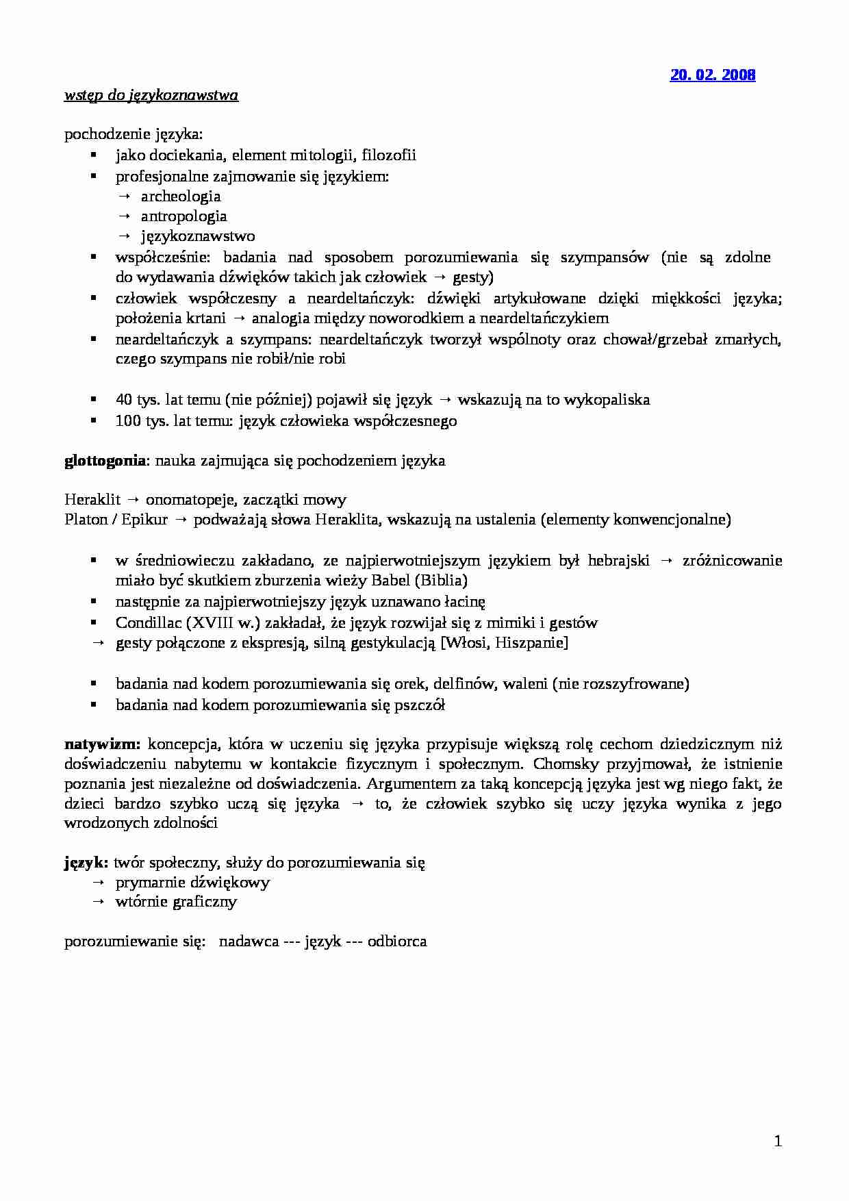 Wykład - pochodzenie języka - strona 1