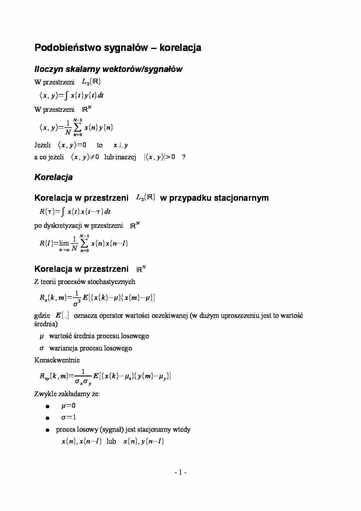 Wykład -  Podobieństwo sygnałów – korelacja - strona 1