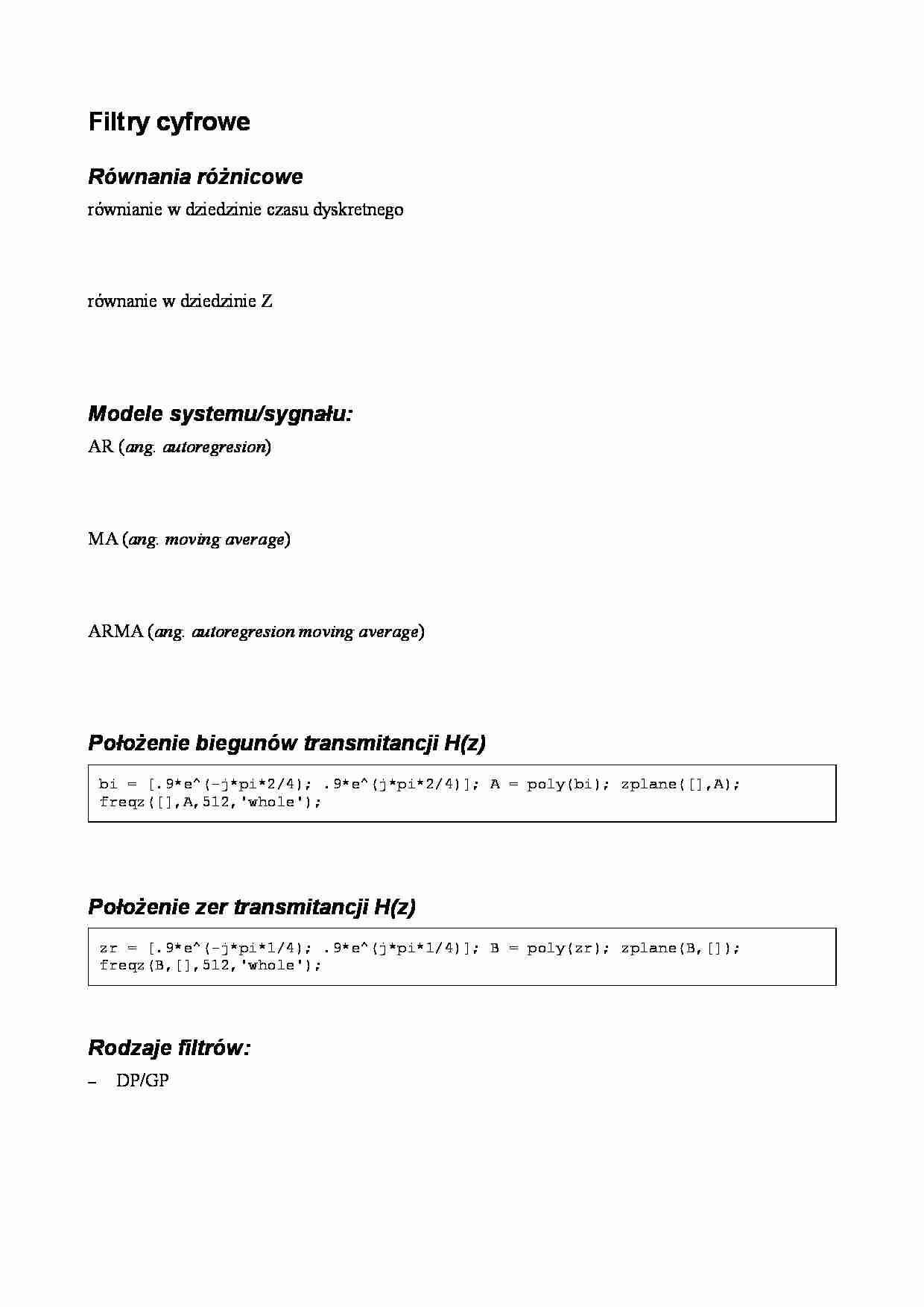 Wykład -  Filtry cyfrowe - strona 1