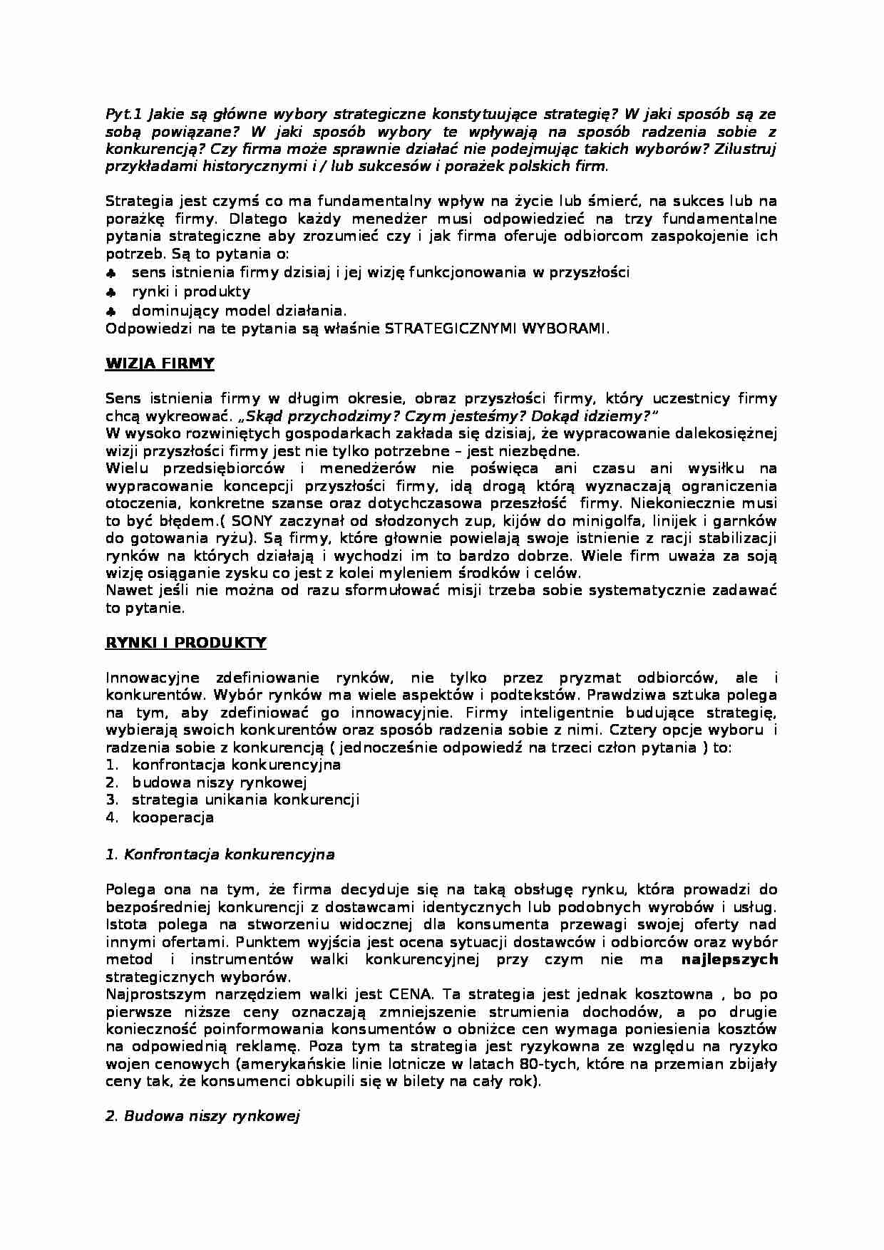 zarządzanie strategiczne - zagadnienia - strona 1