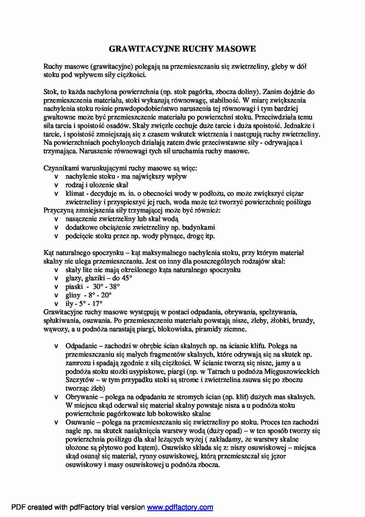 Grawitacyjne ruchy masowe - wykład - strona 1