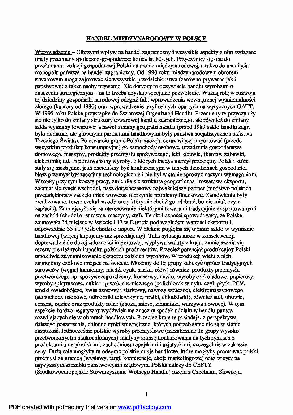 Handel międzynarodowy w Polsce - wykład - strona 1