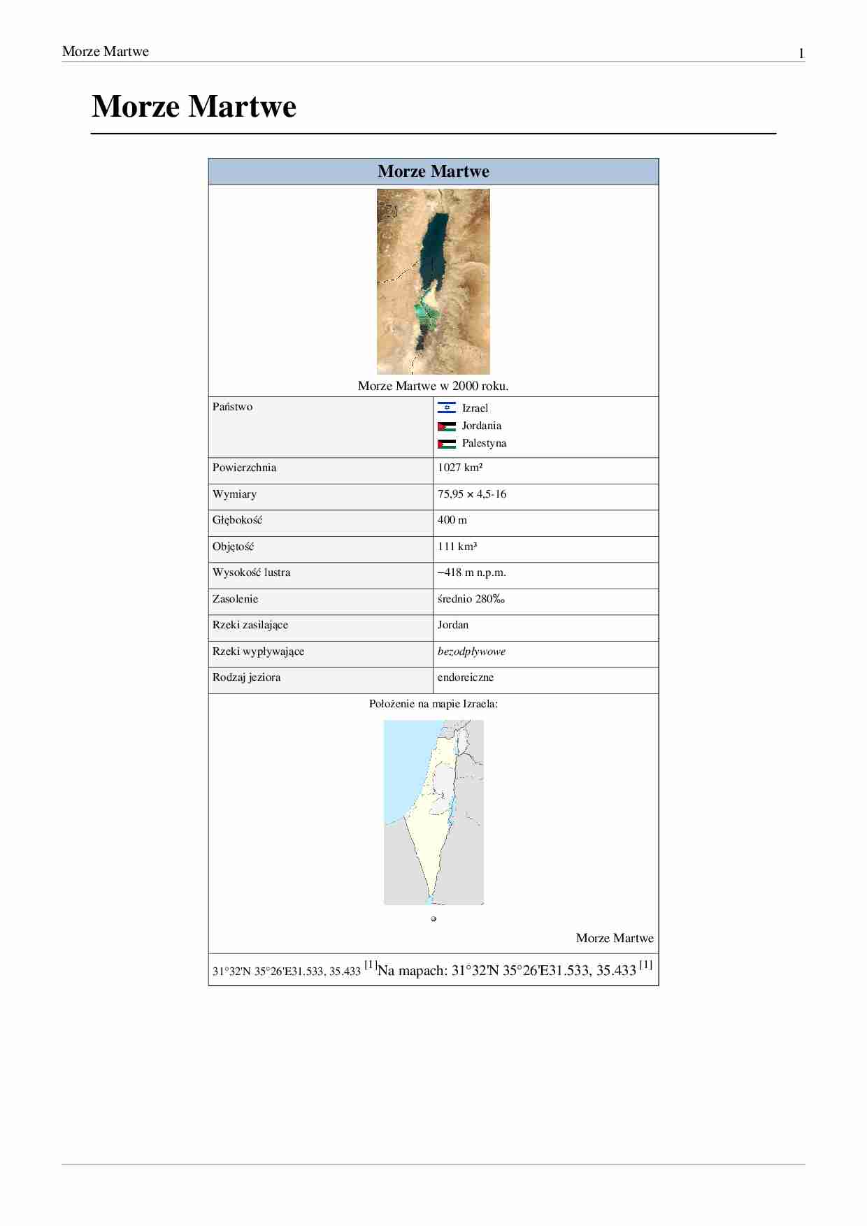 Morze Martwe -  wykład - strona 1