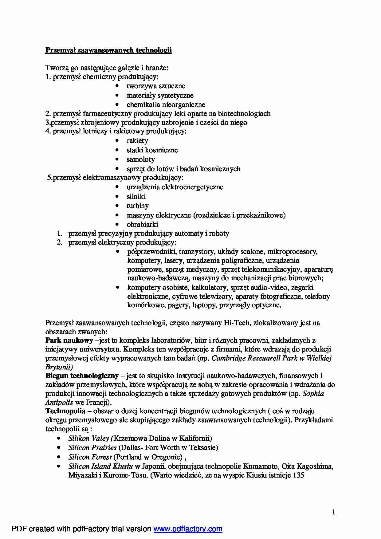 Przemysł zaawansowanych technologii - wykład - strona 1