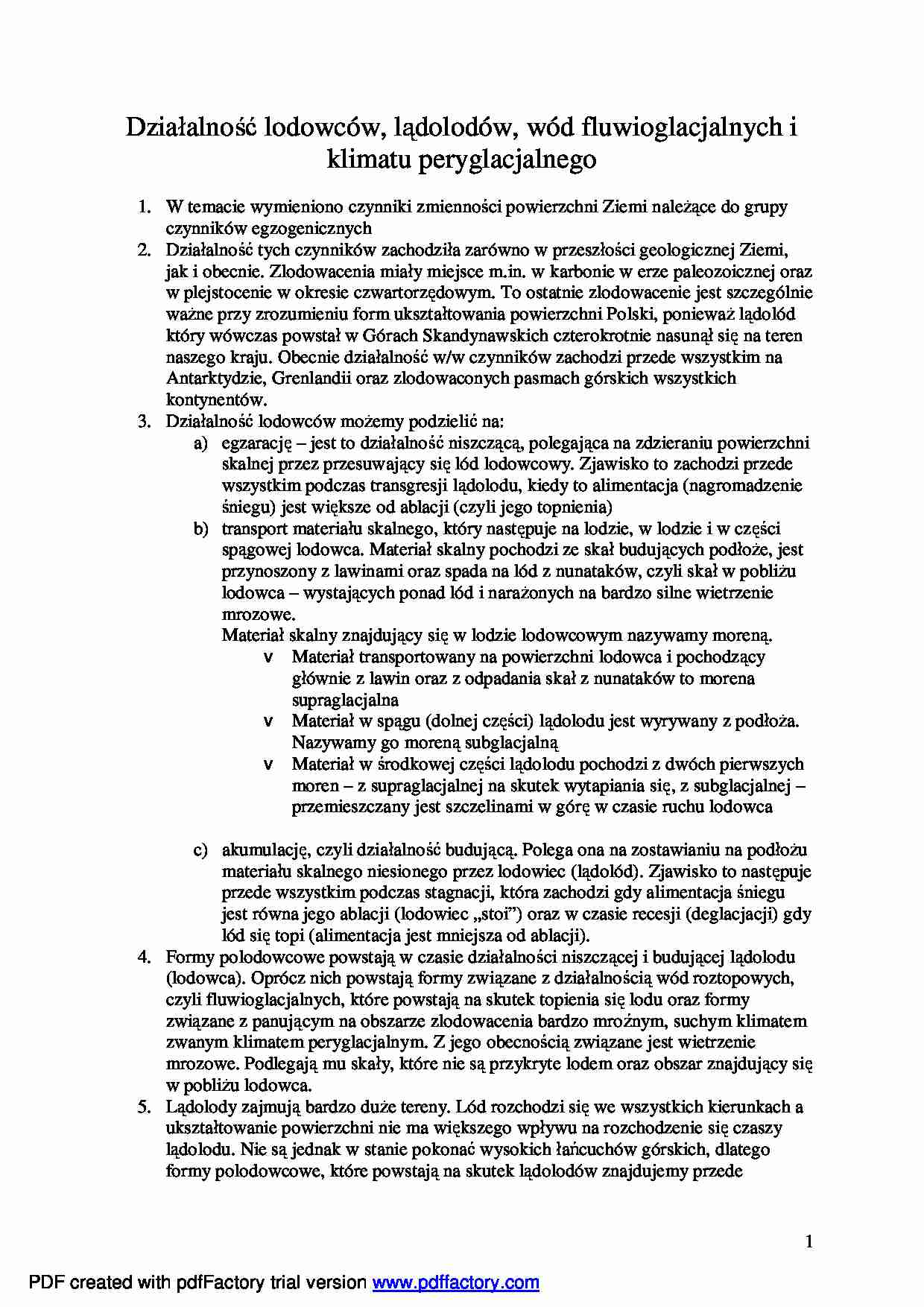 Wykład - rzeźbotwórcza działalność lodowców, lądolodów i klimatu peryglacjalnego - strona 1