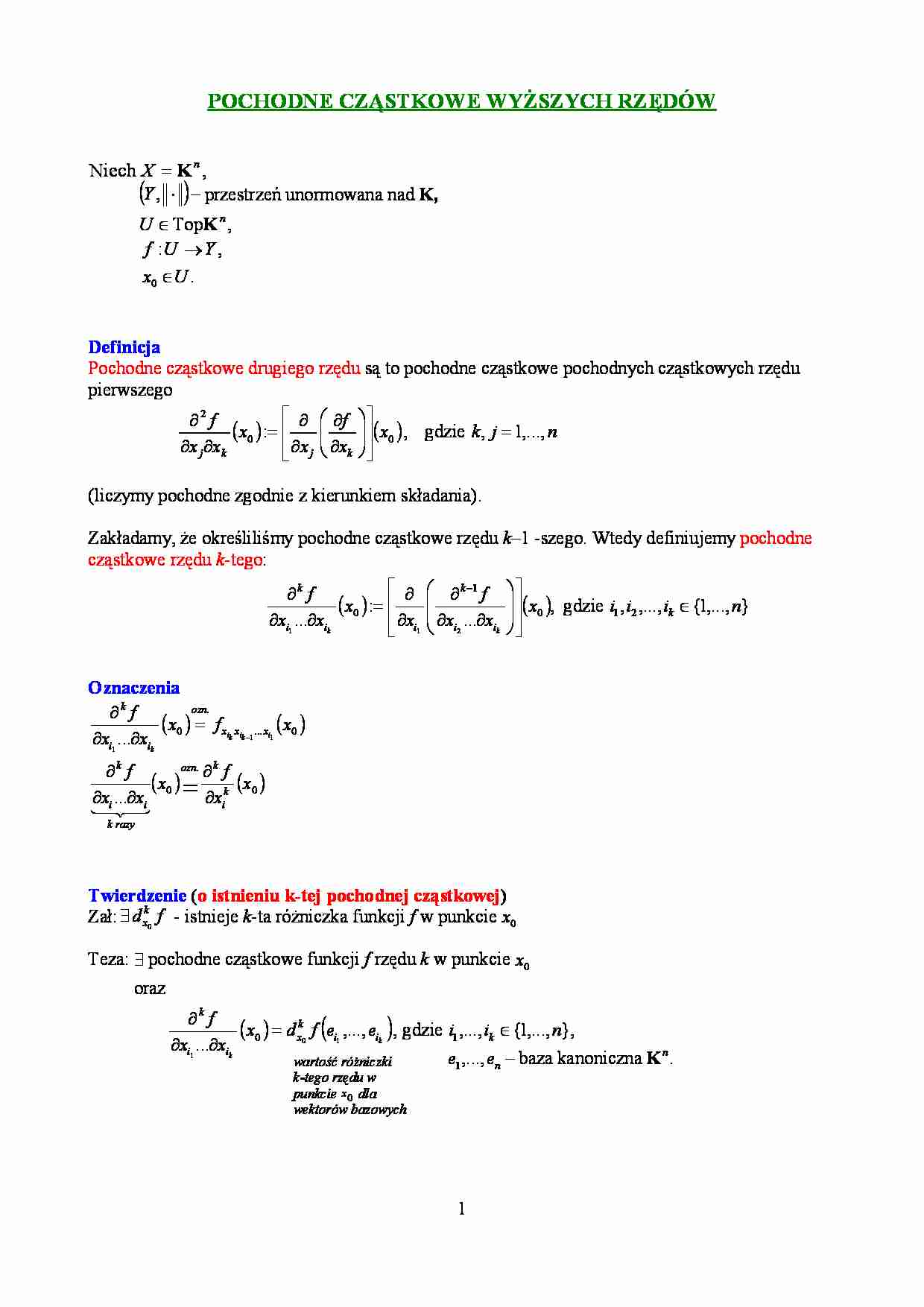 Pochodne cząstkowe wyższych rzędów - omówienie - strona 1