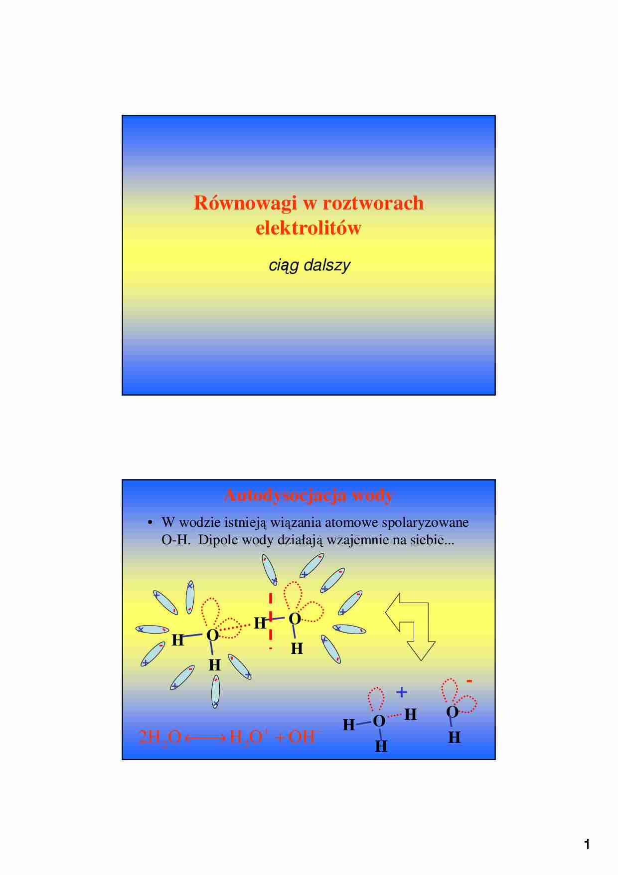  Równowagi w roztworach elektrolitów -  wykład 13 - strona 1