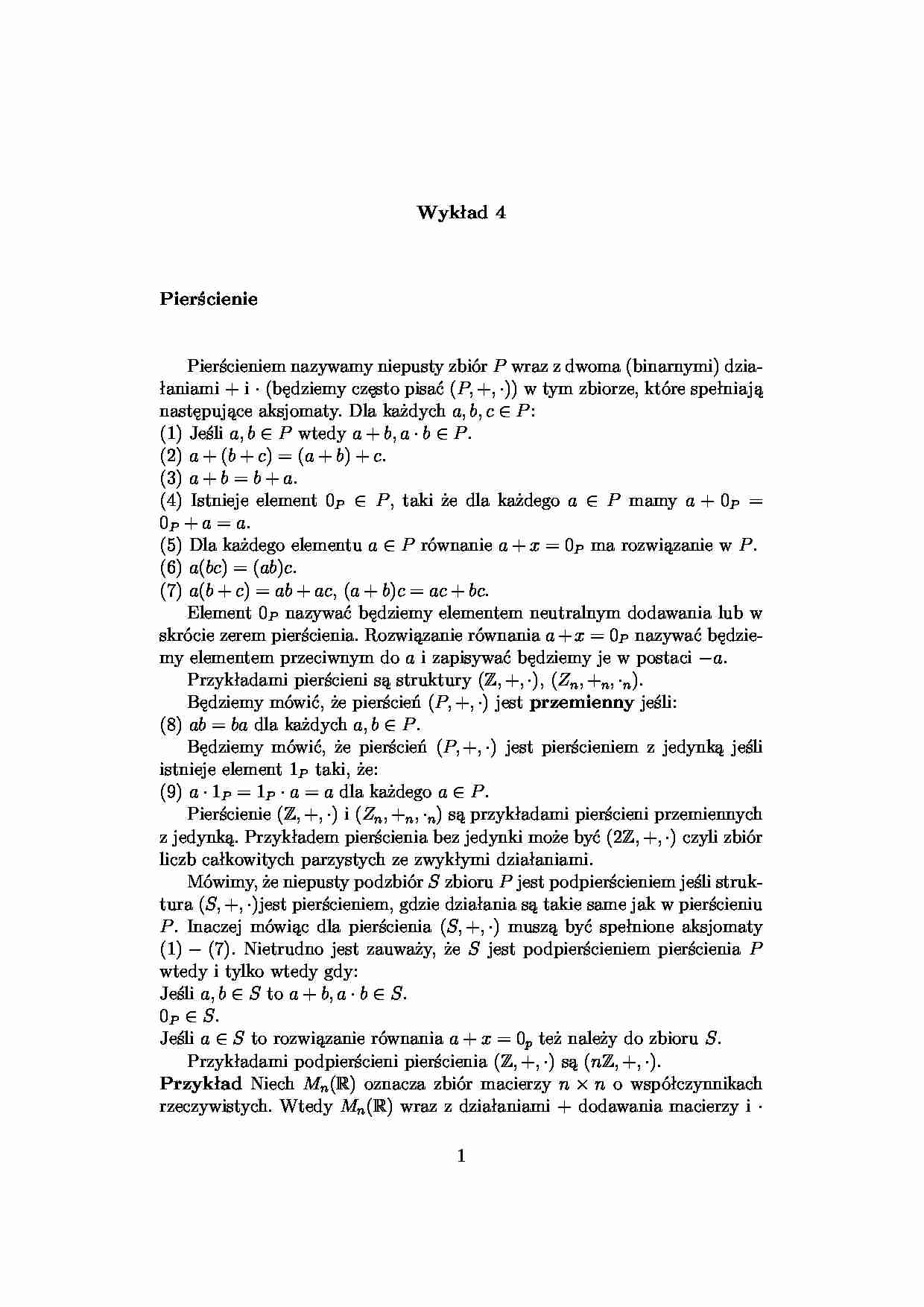 pierścienie - Wykład 4 - strona 1