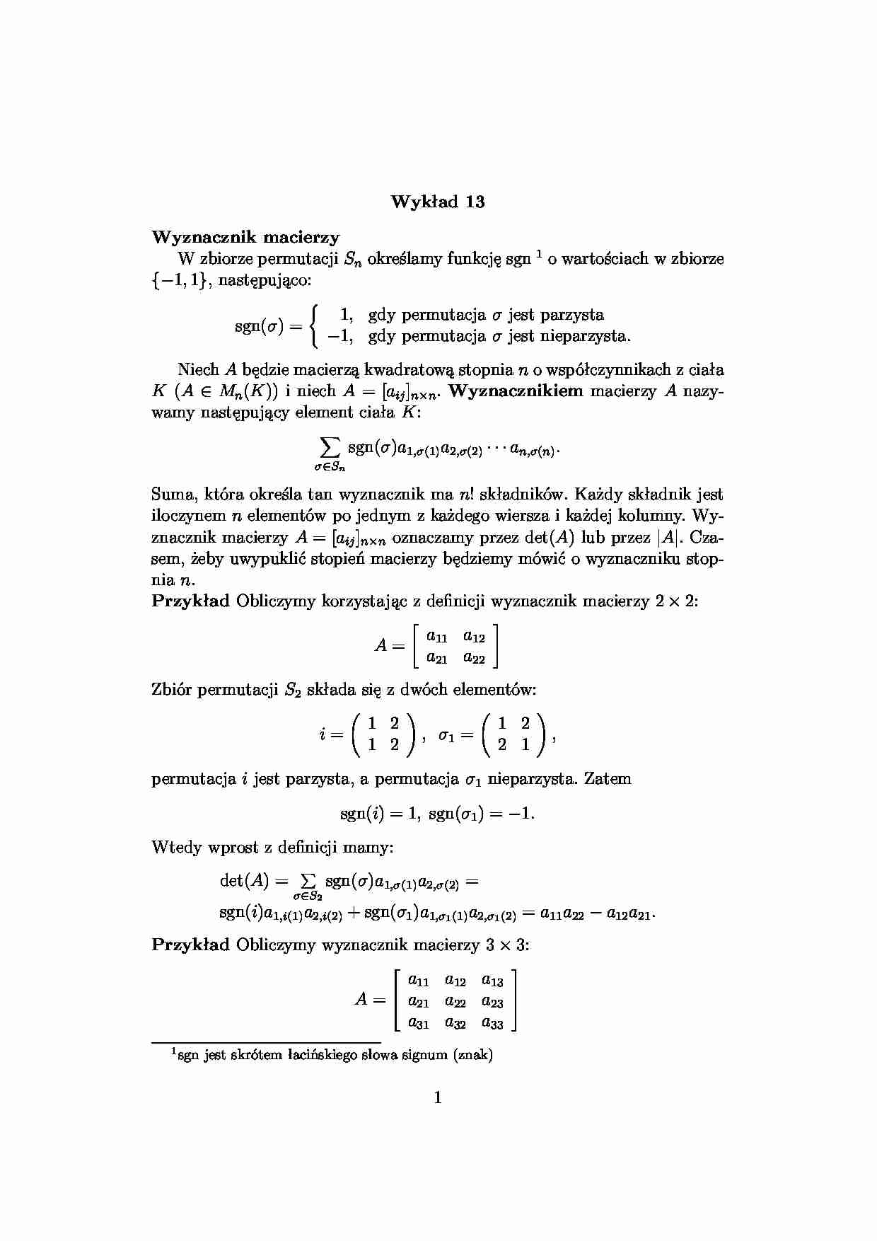 wyznaczniki - wykład 13 - strona 1