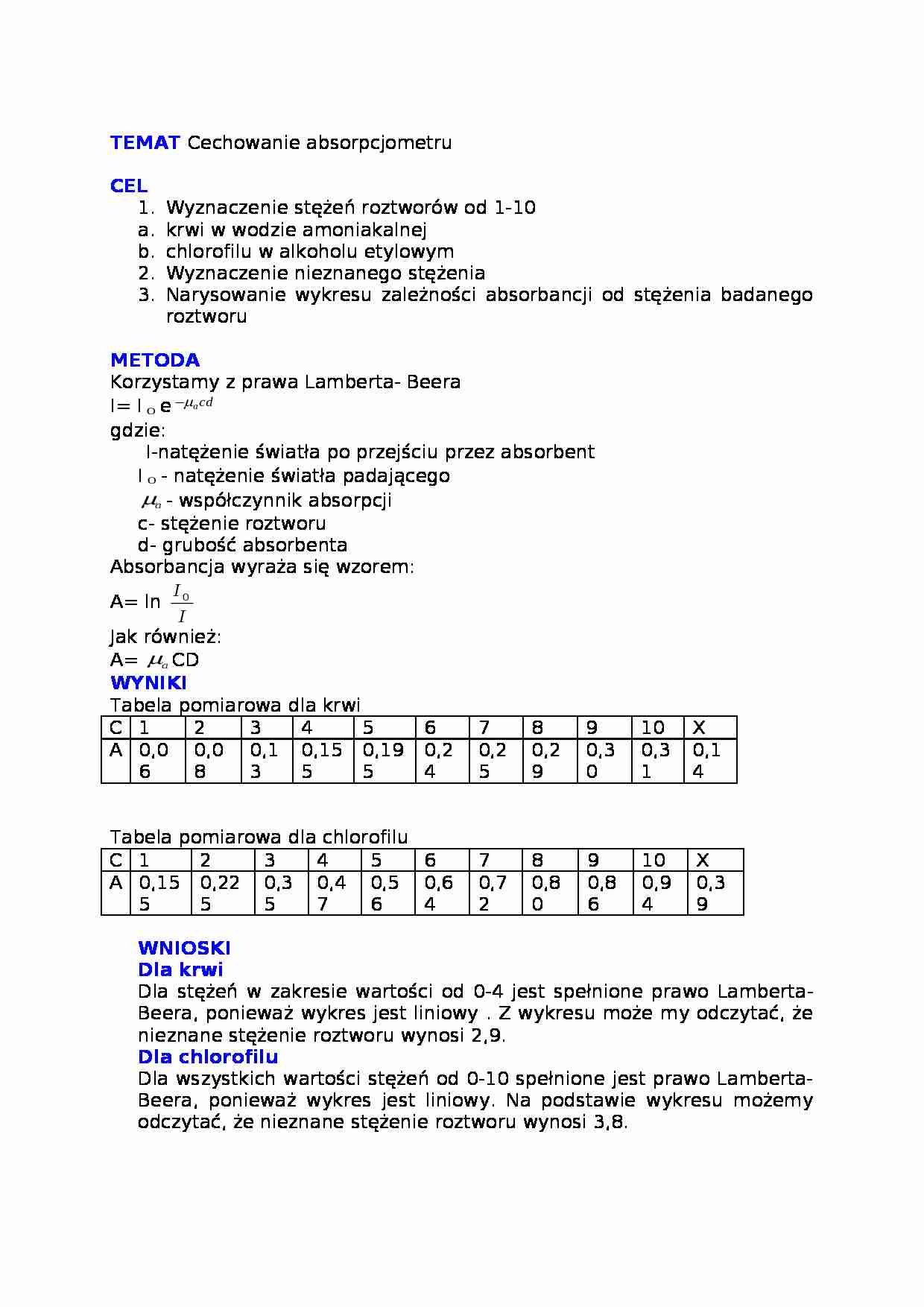 Cechowanie absorpcjometru - ćwiczenia - strona 1