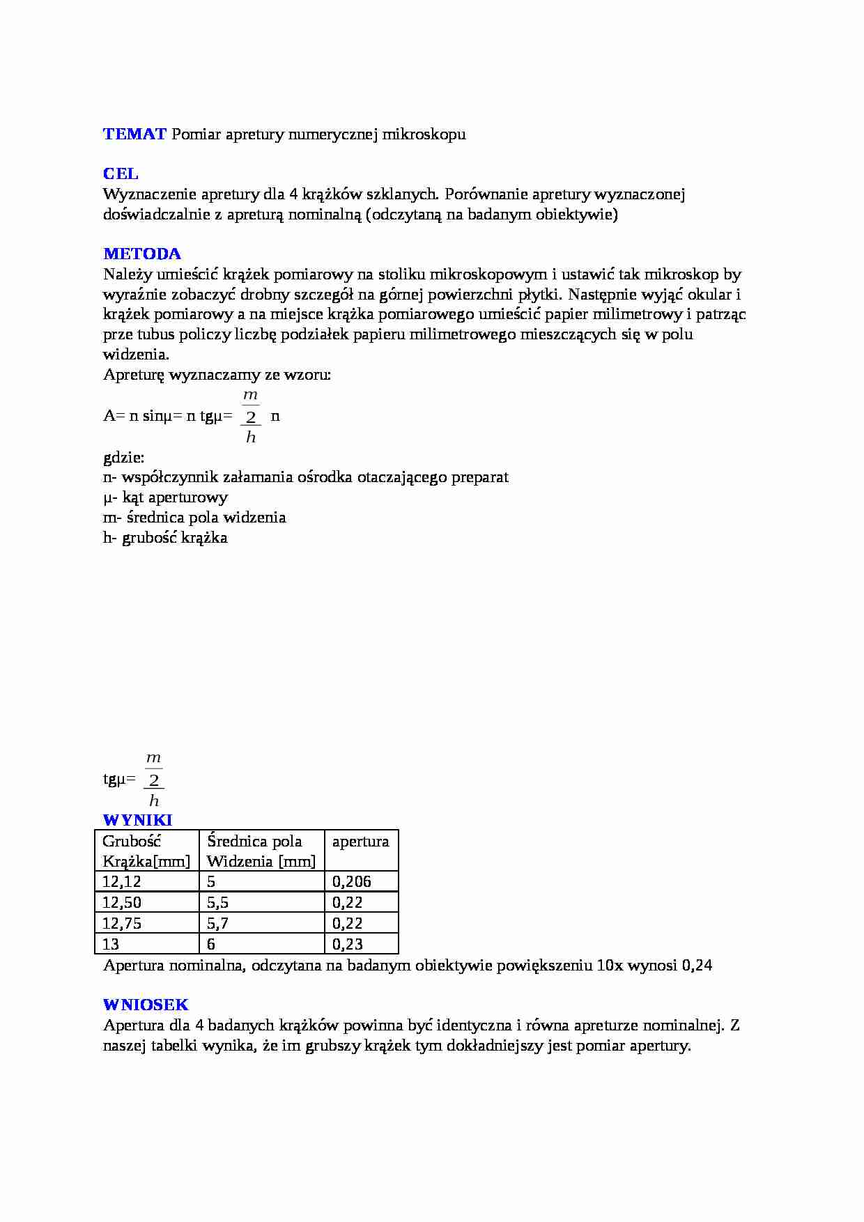 Pomiar apretury numerycznej mikroskopu - strona 1