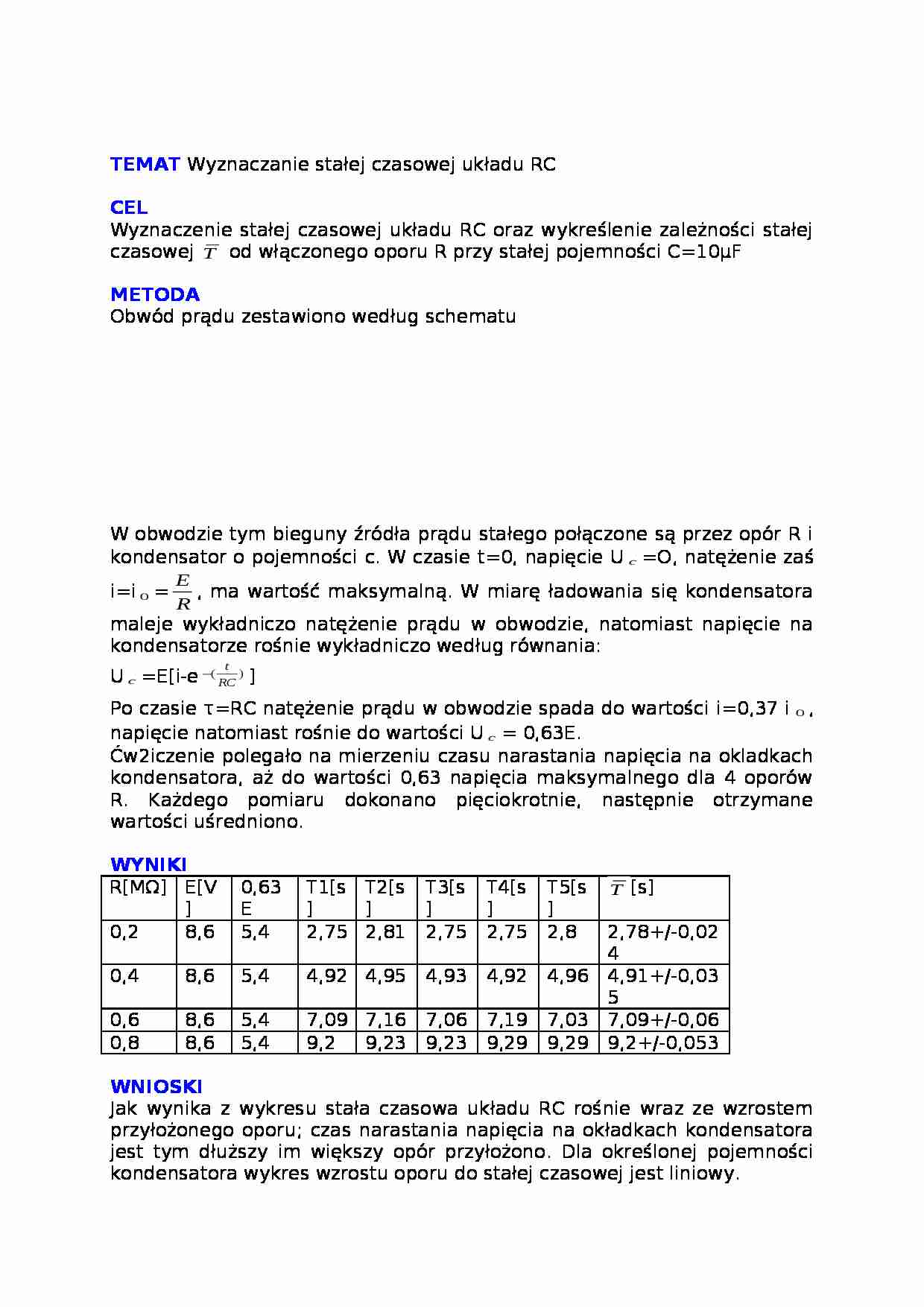 Wyznaczanie stałej czasowej układu RC - strona 1