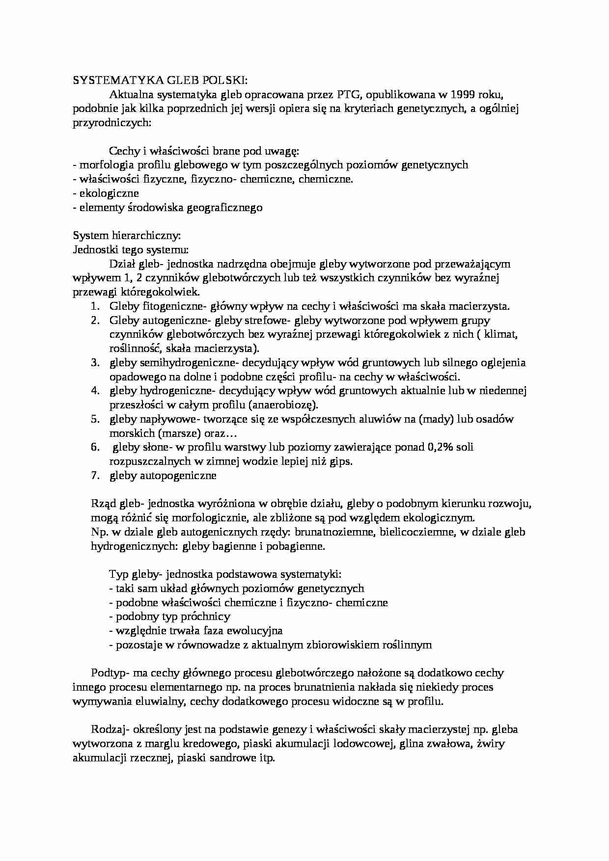 SYSTEMATYKA GLEB POLSKI (wykład) - strona 1