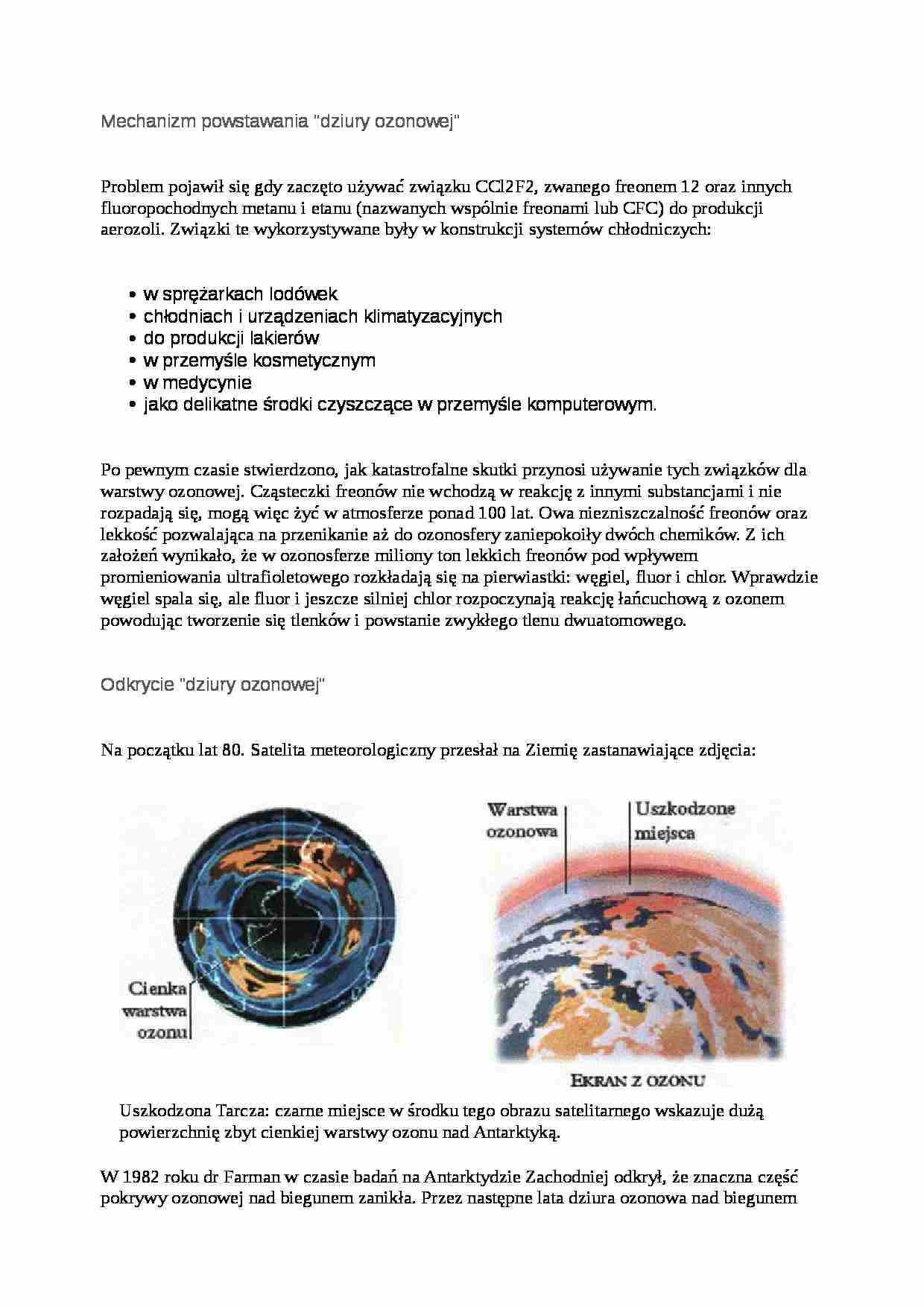 Mechanizm powstawania dziury ozonowej - strona 1