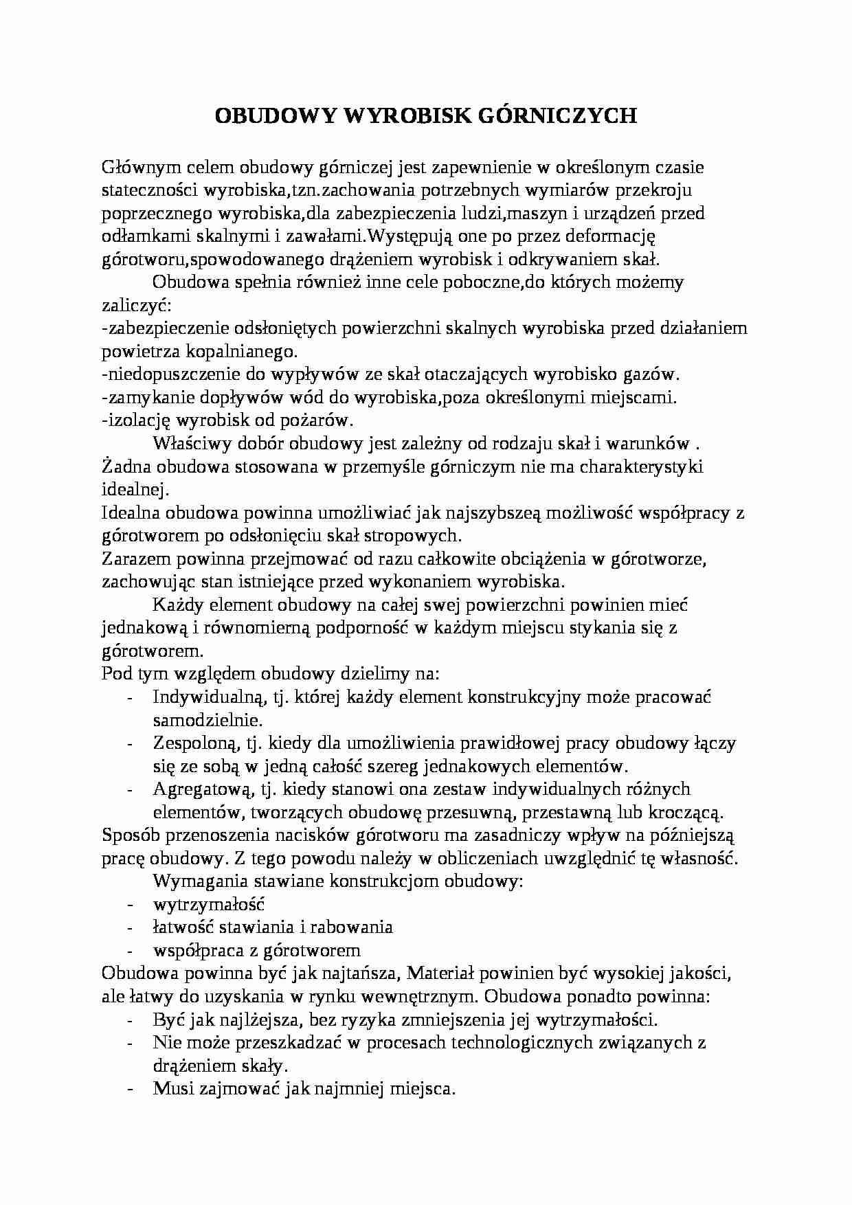 Obudowy wyrobisk górniczych - omówienie - strona 1