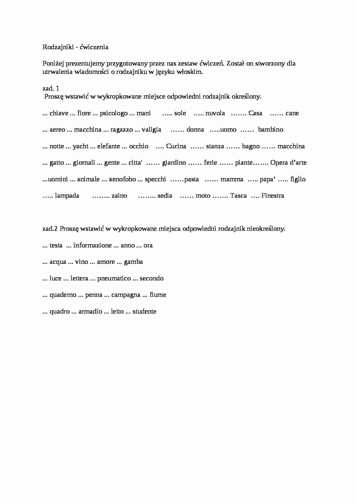 Rodzajniki - ćwiczenia - strona 1