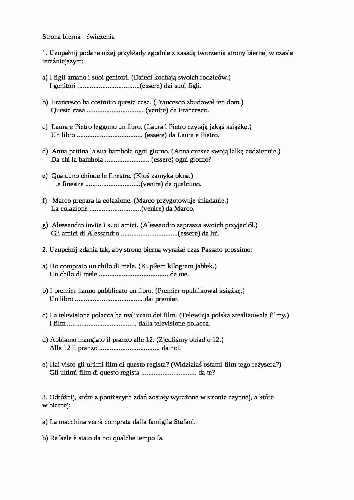 Strona bierna - ćwiczenia - strona 1