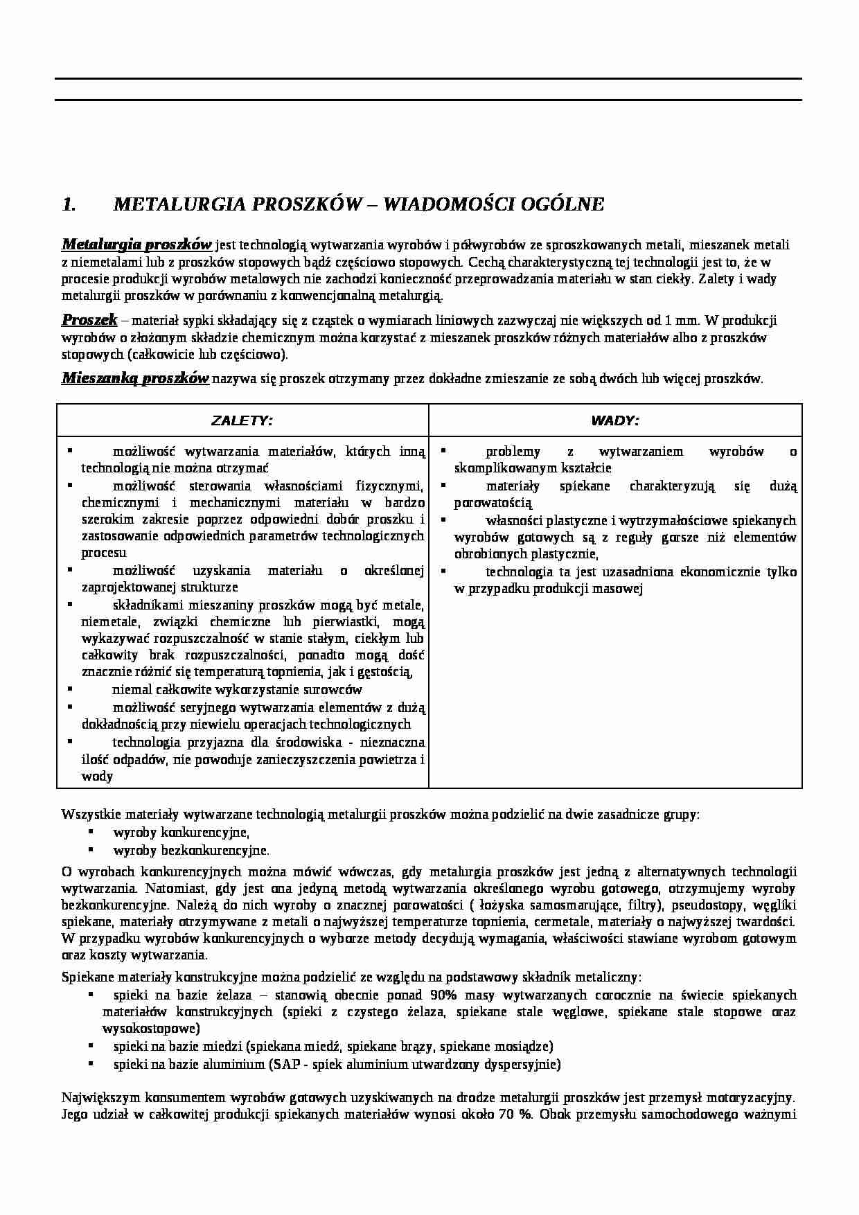 Metalurgia proszków - materiały ogólne - strona 1