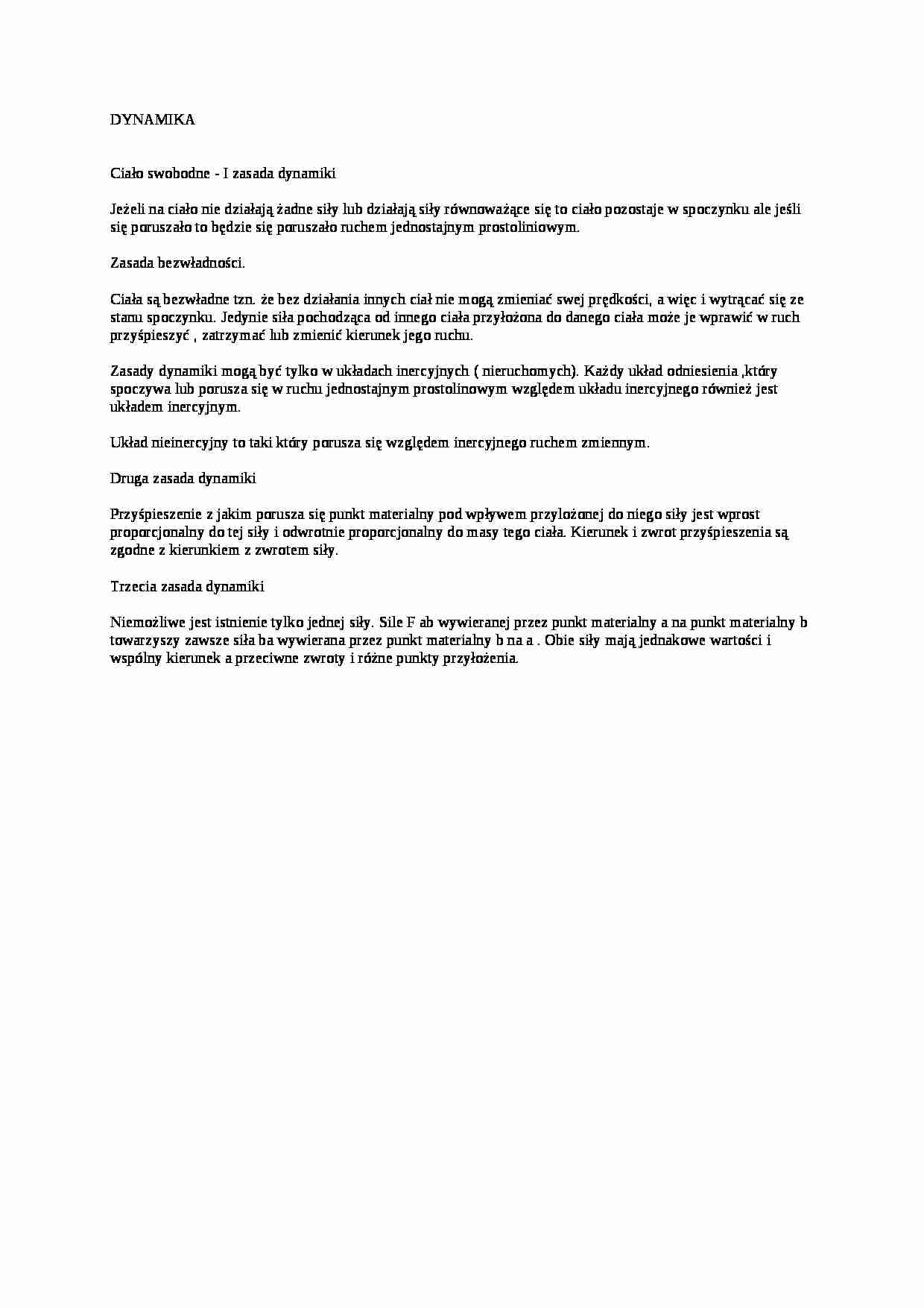 Wprowadzenie do dynamiki - omówienie - strona 1