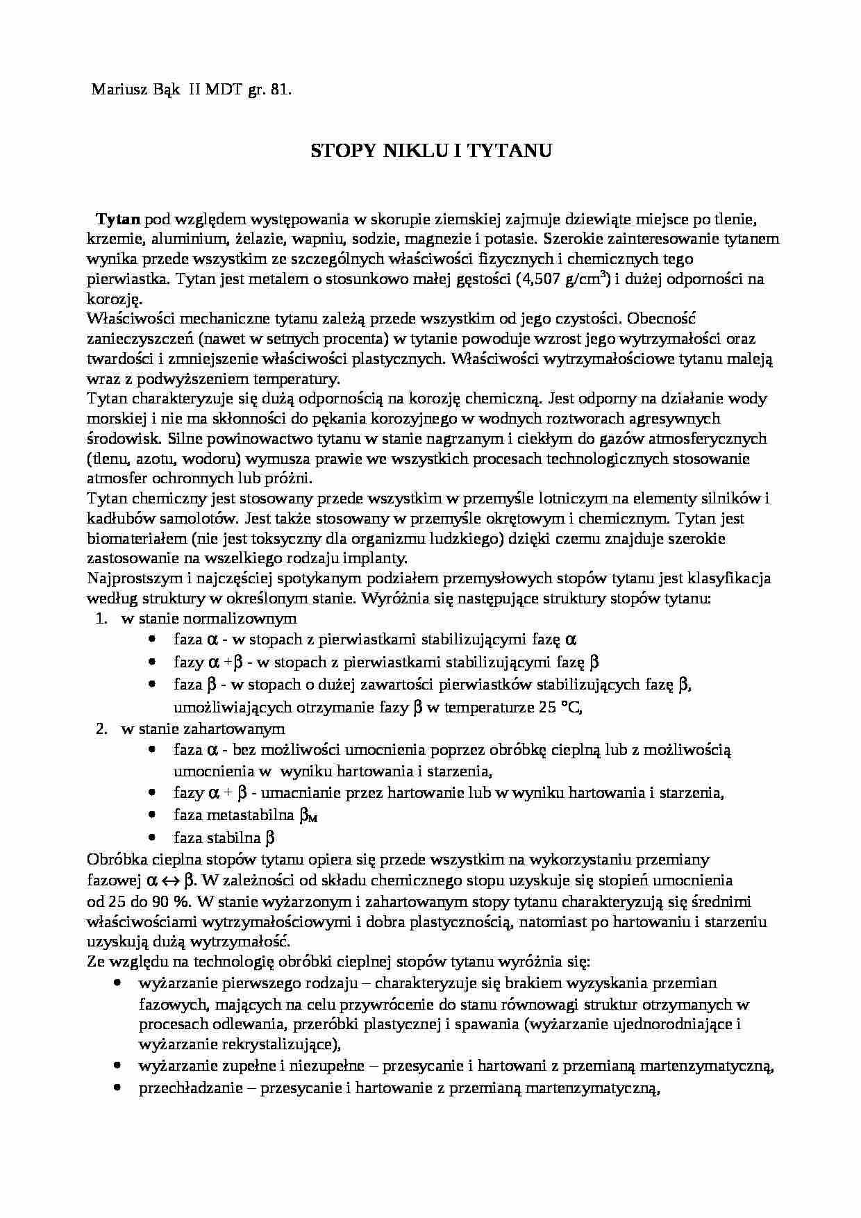 Stropy niklu i tytanu - omówienie - strona 1