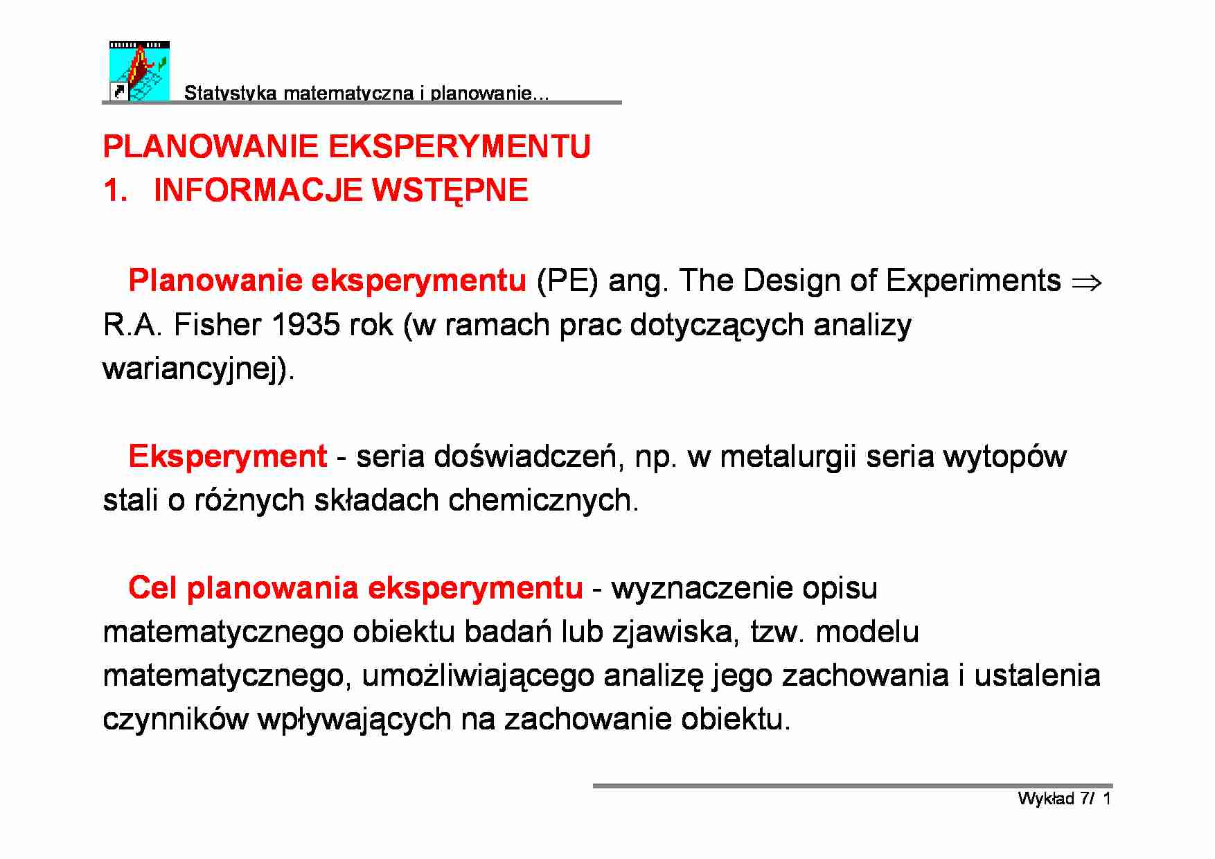 tatystyka matematyczna i planowanie - wykład 1 - strona 1