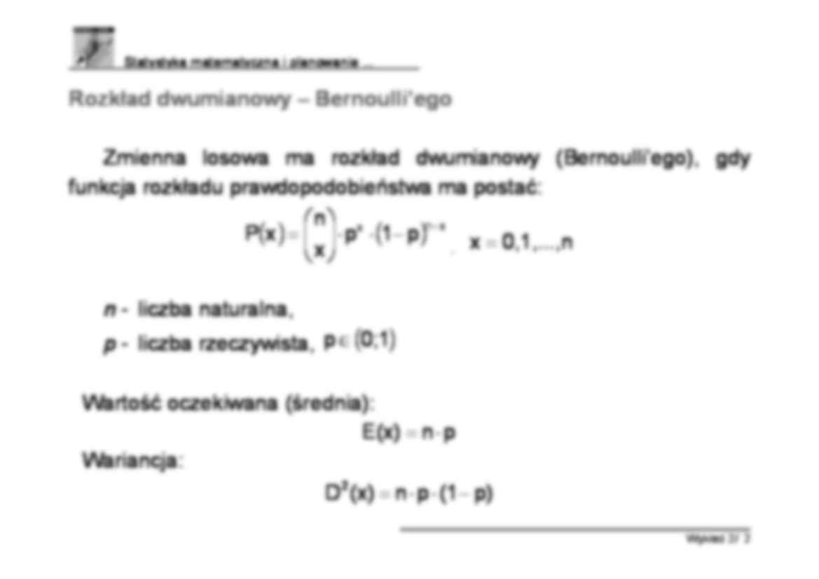 Statystyka matematyczna i planowanie - Wykład 3 - strona 2