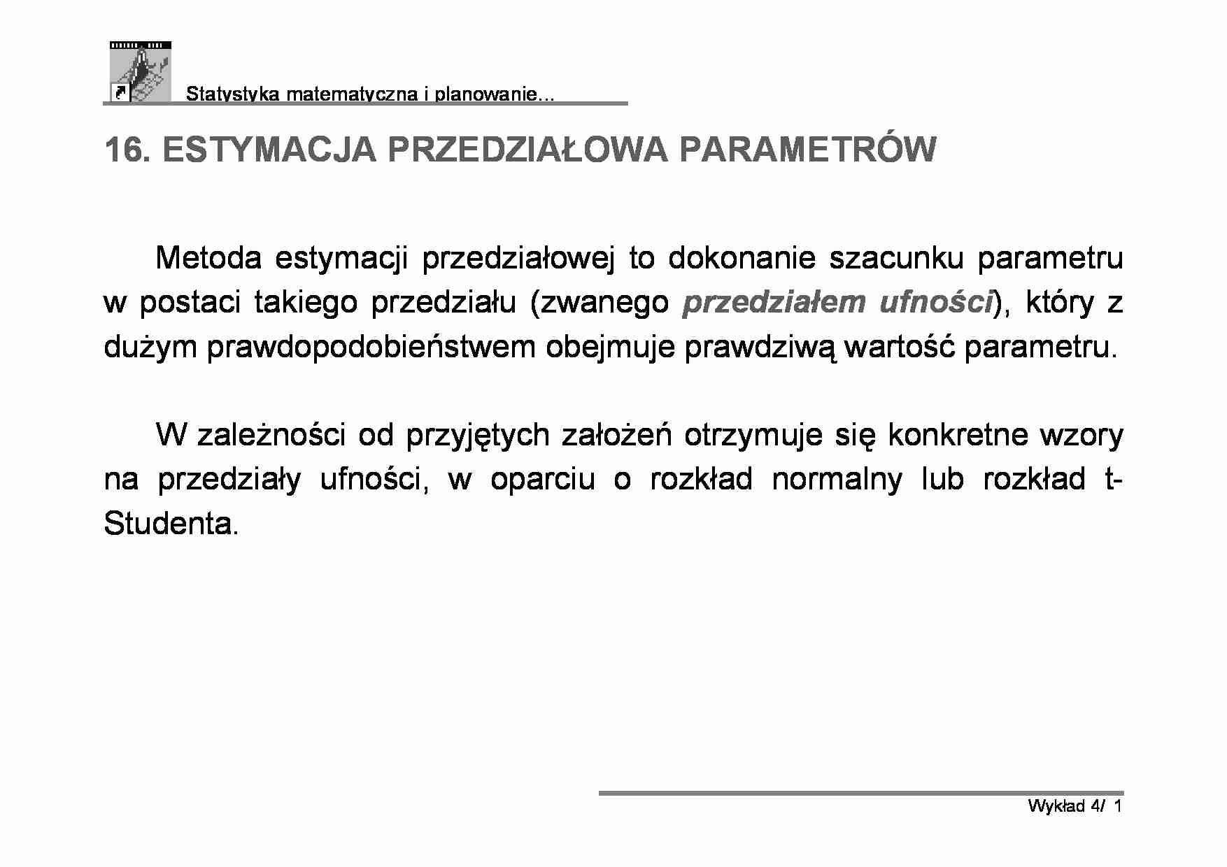 Statystyka matematyczna i planowanie - Wykład 5 - strona 1