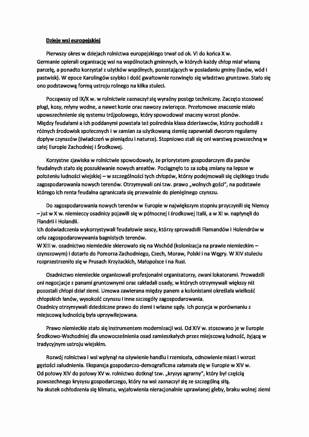 Dzieje wsi europejskiej- Wykład - strona 1