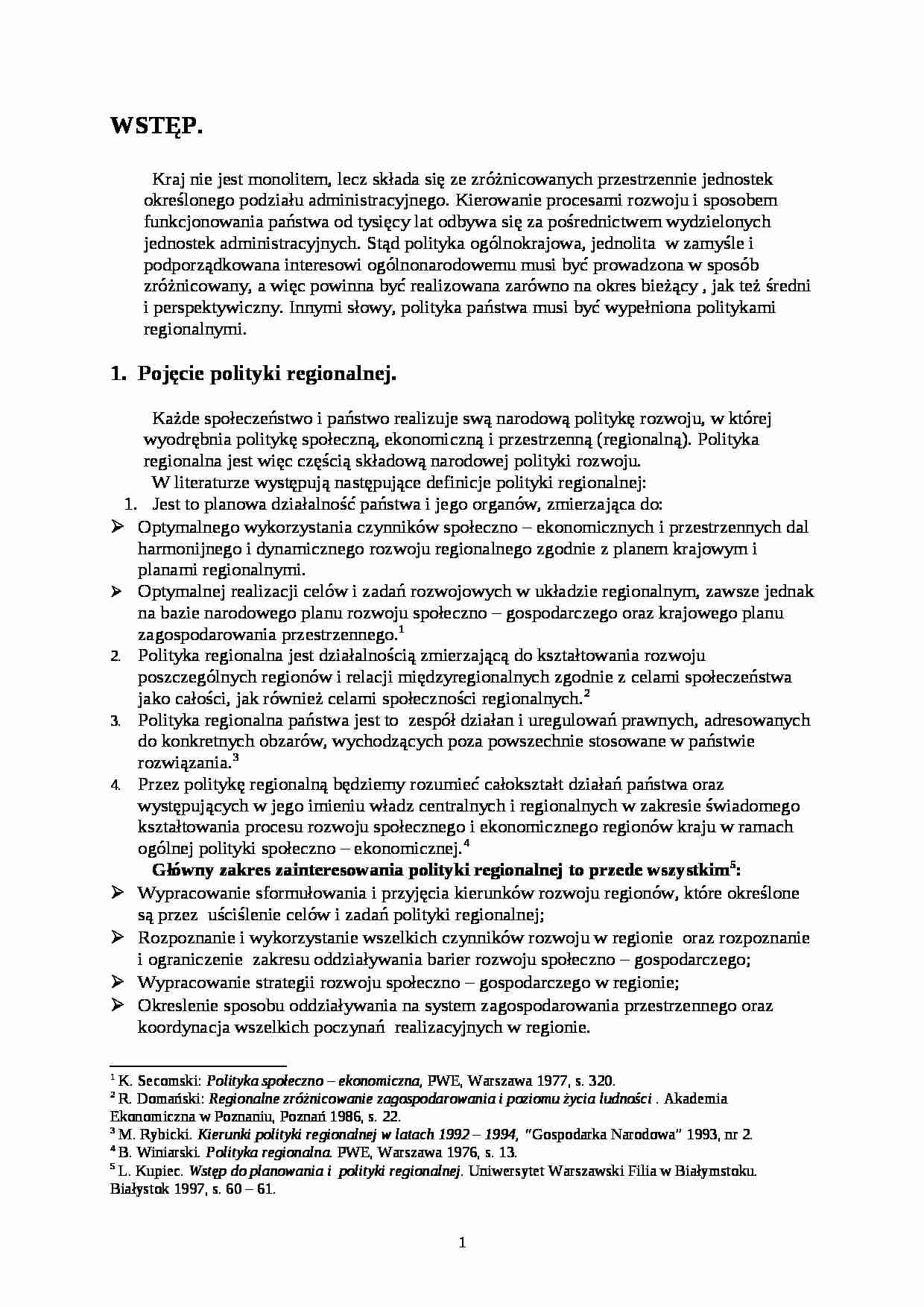 Uwarunkowania polityki regionalnej - strona 1