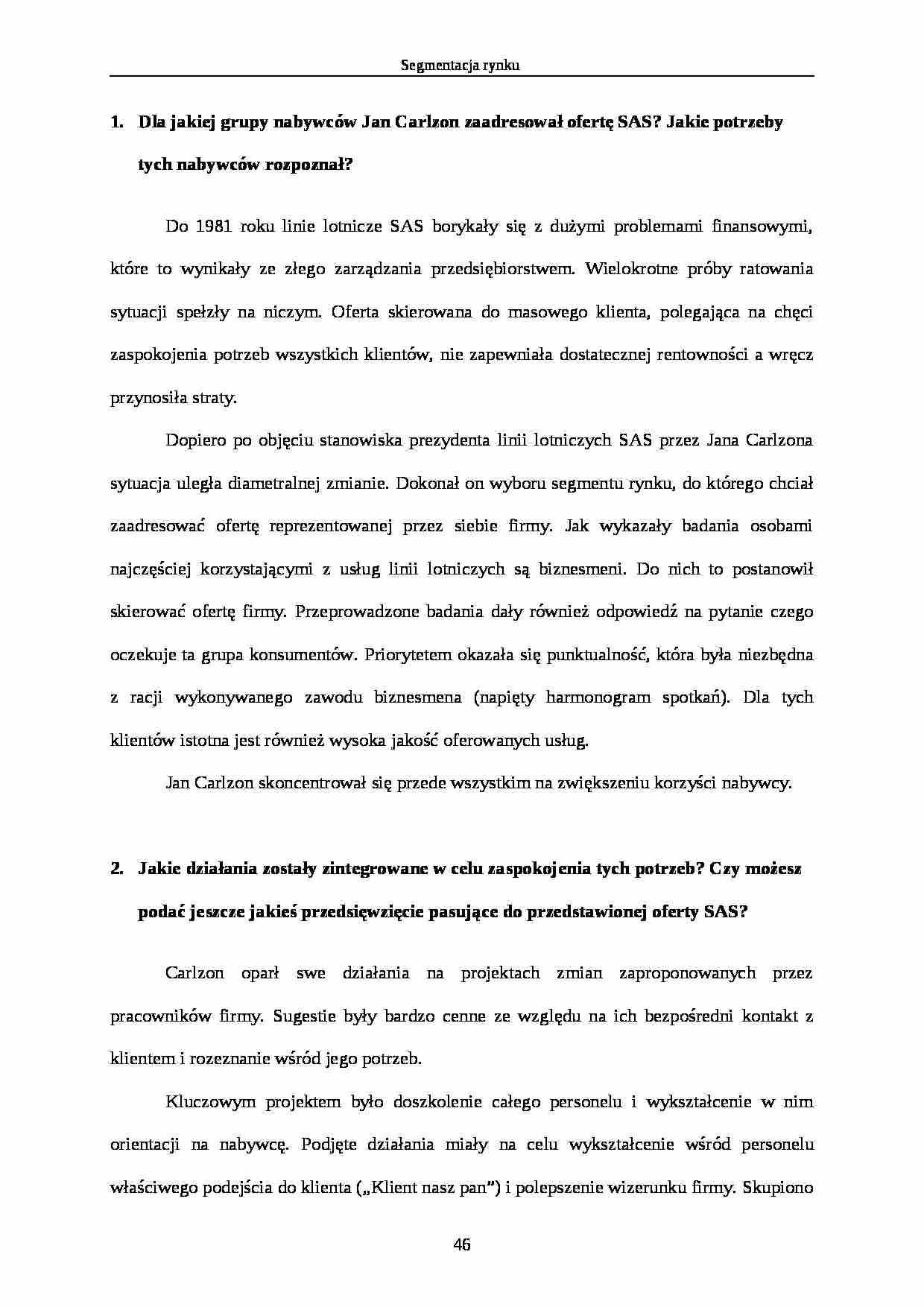 Marketing - Jan Carlzon i SAS - strona 1