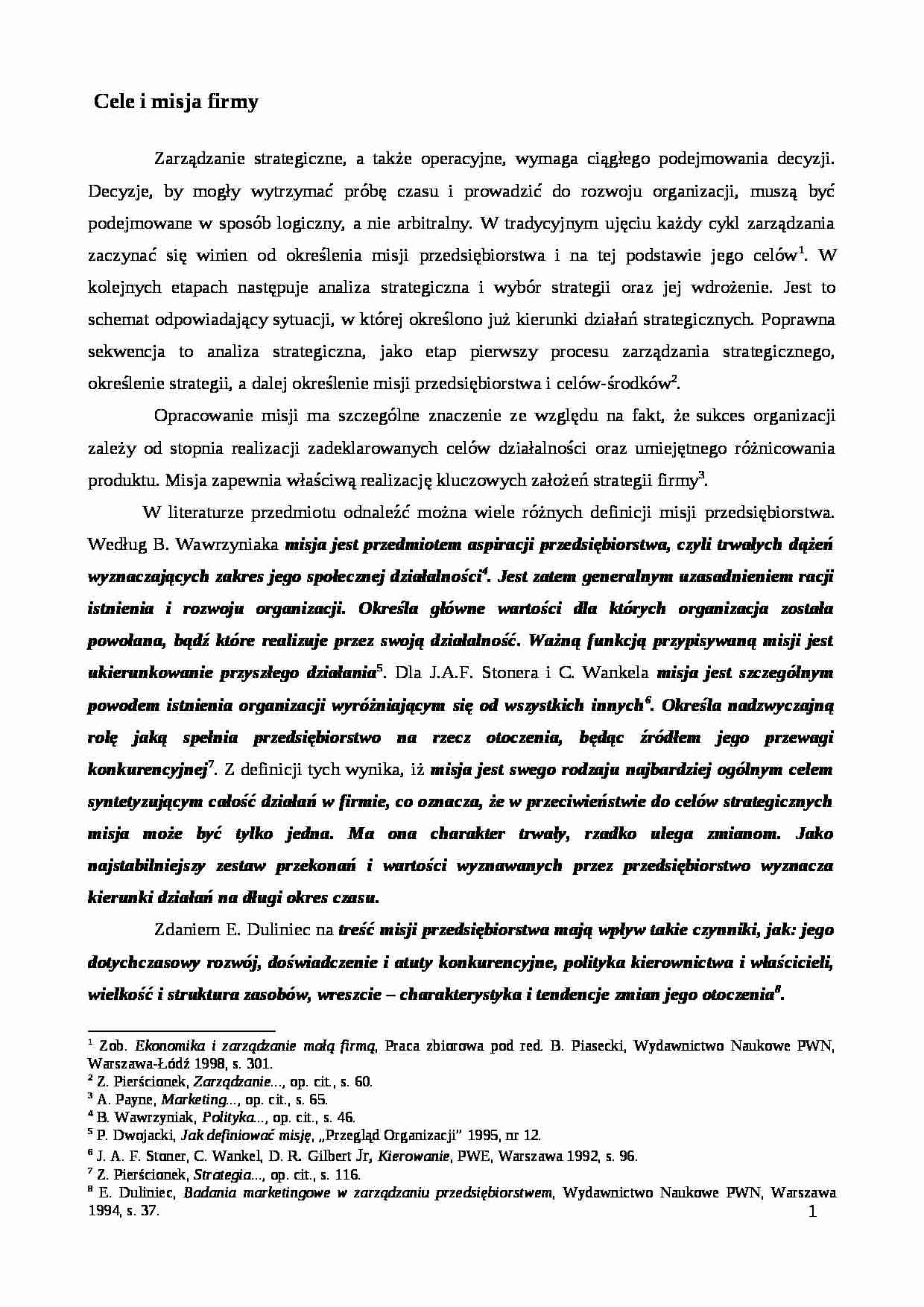 Cele i misja firmy - strona 1