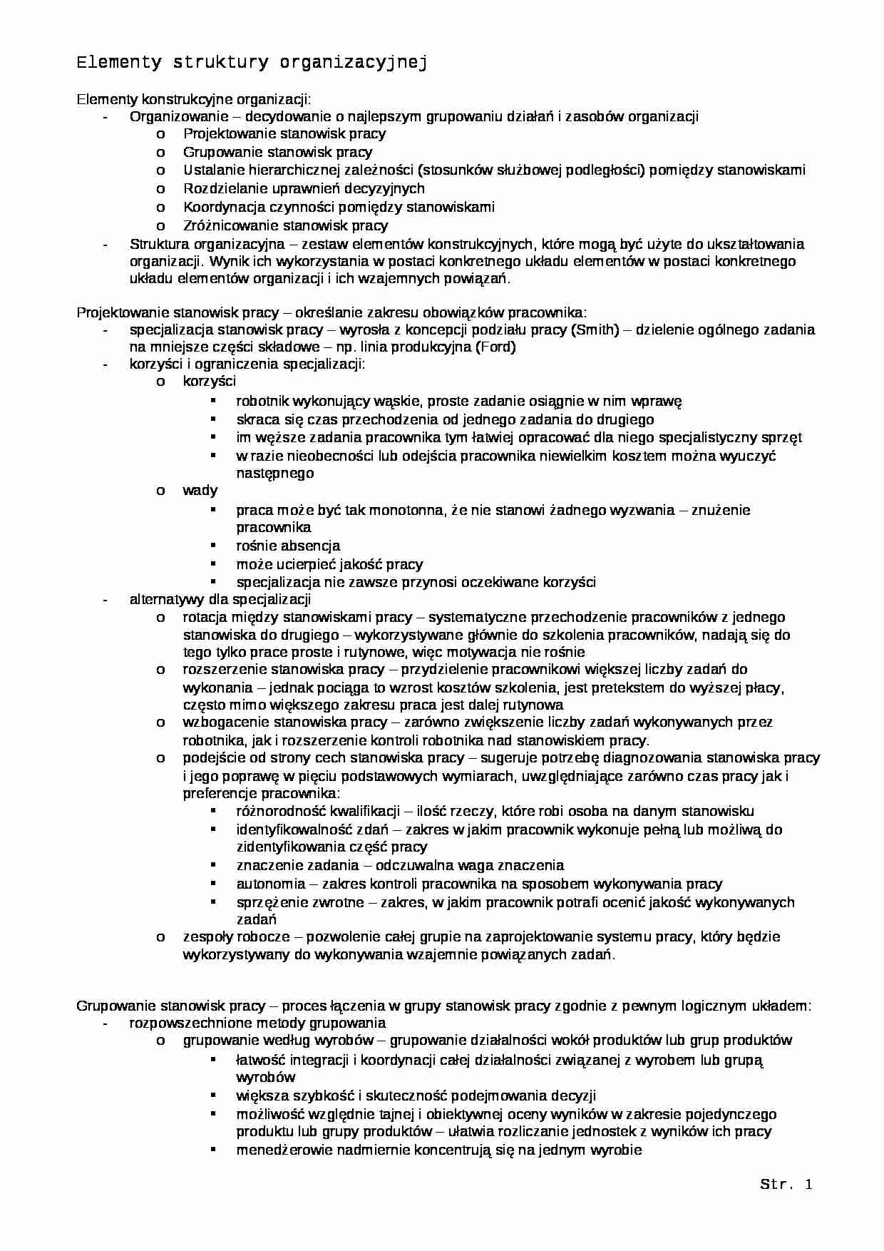 Elementy struktury organizacyjnej - strona 1