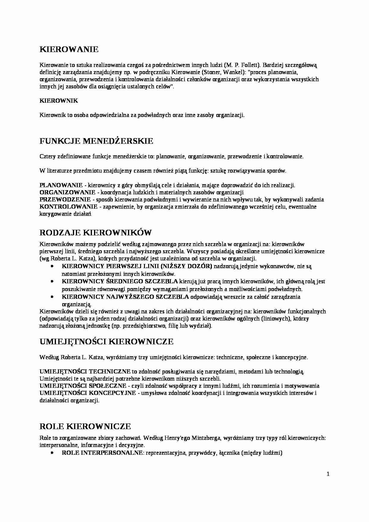 Kierowanie, struktury organizacyjne i ich typy - strona 1