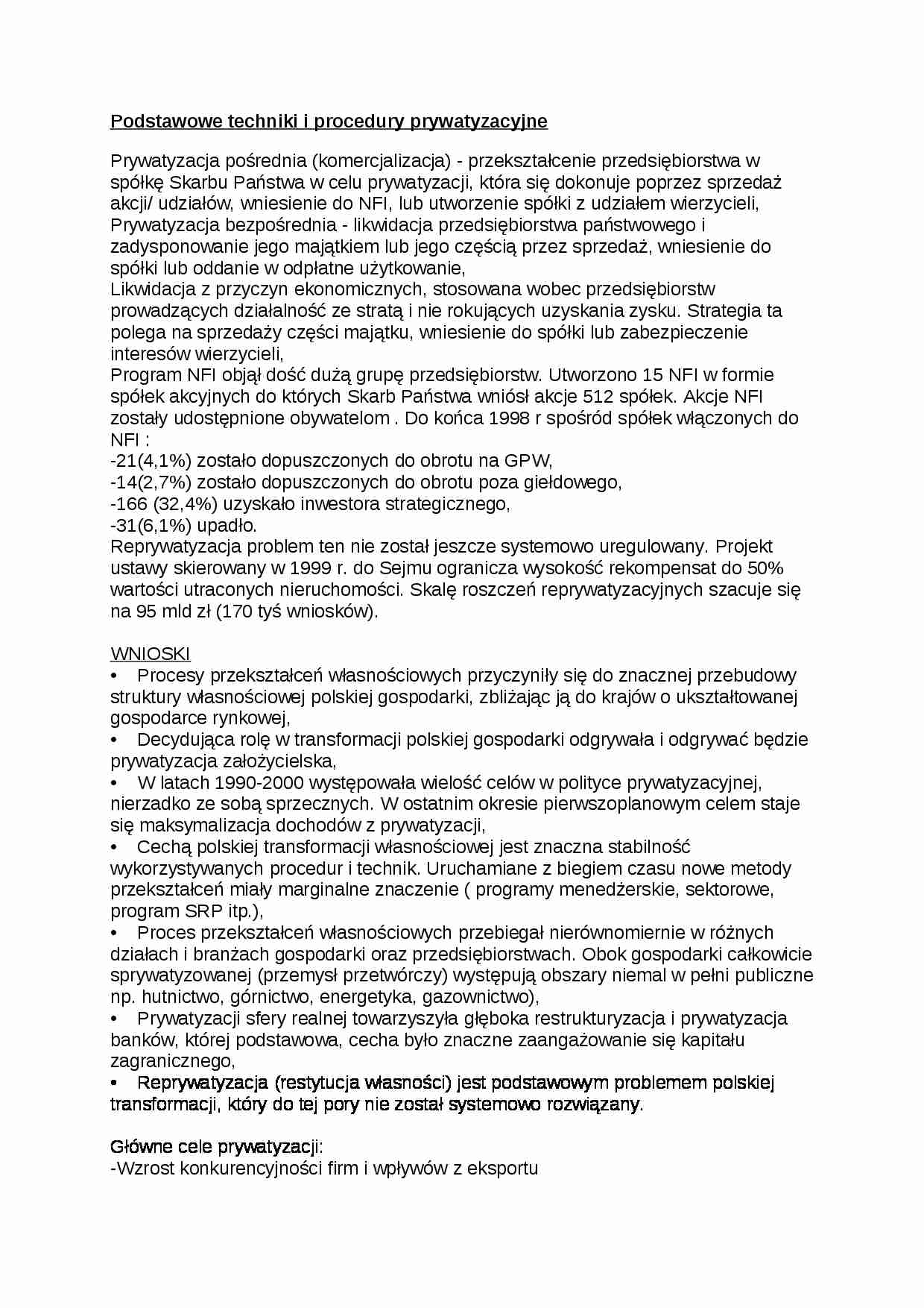 Podstawowe techniki i procedury prywatyzacyjne - strona 1