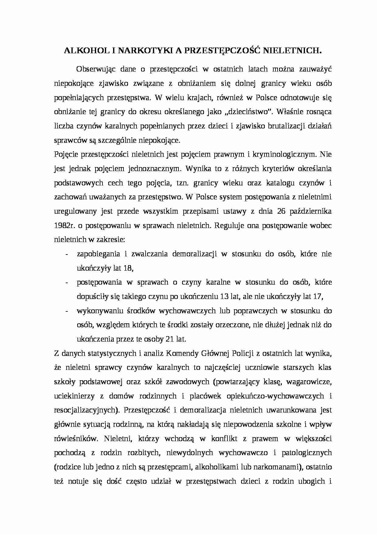Alkohol i narkotyki a przestępczość nieletnich - strona 1