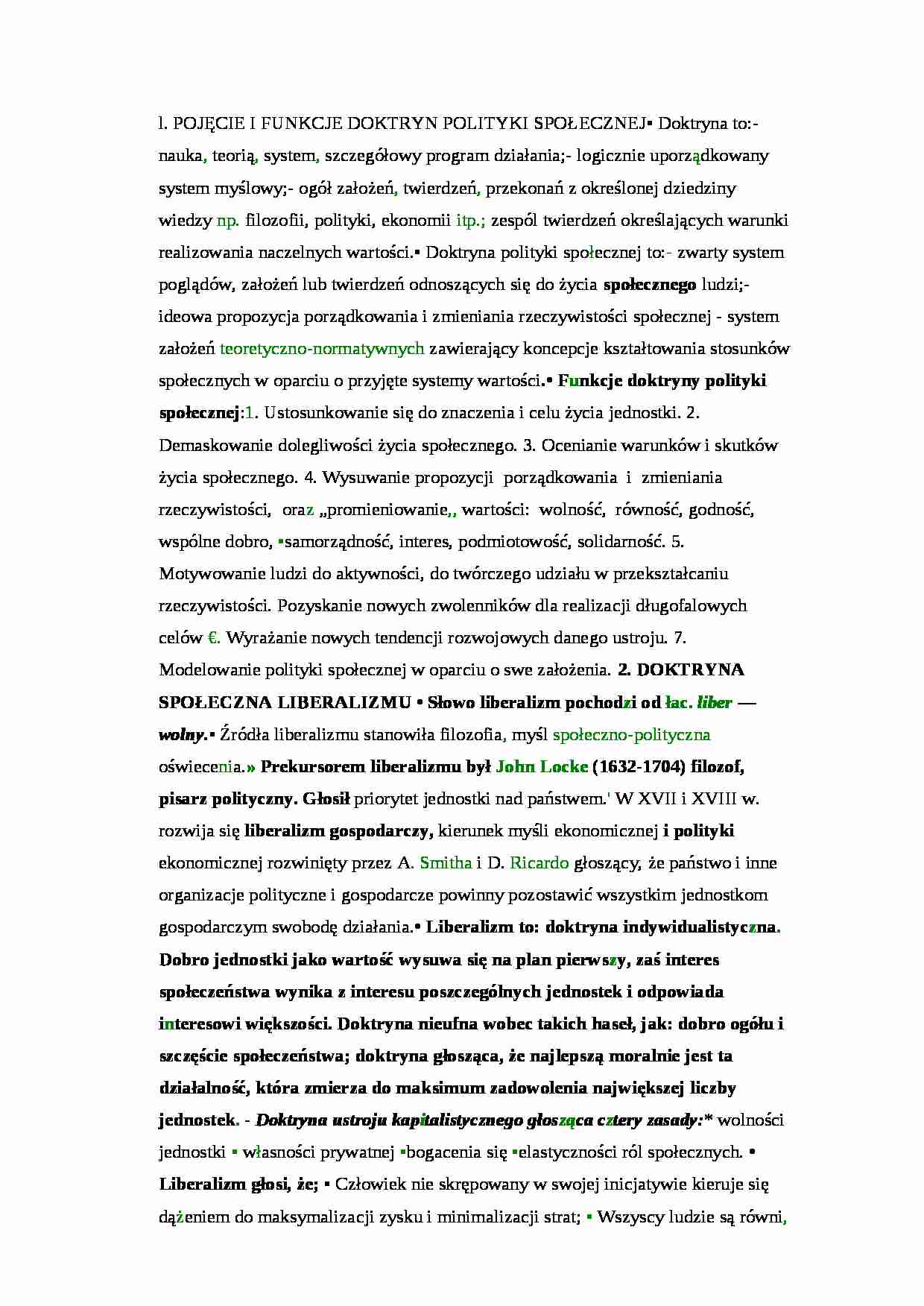 Doktryny polityki społecznej - Liberalizm - strona 1