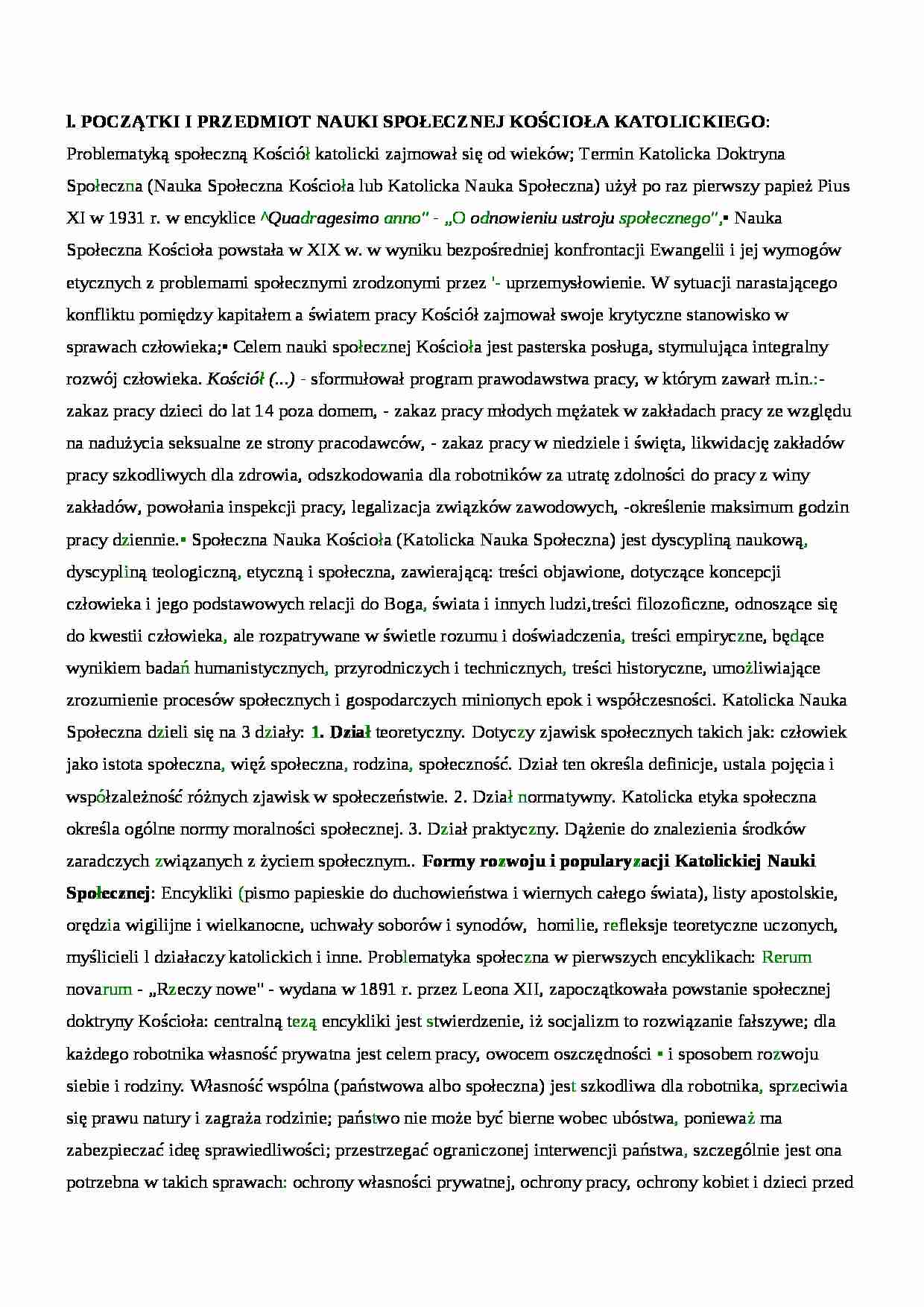 Przedmiot nauki społecznej kościoła katolickiego - strona 1