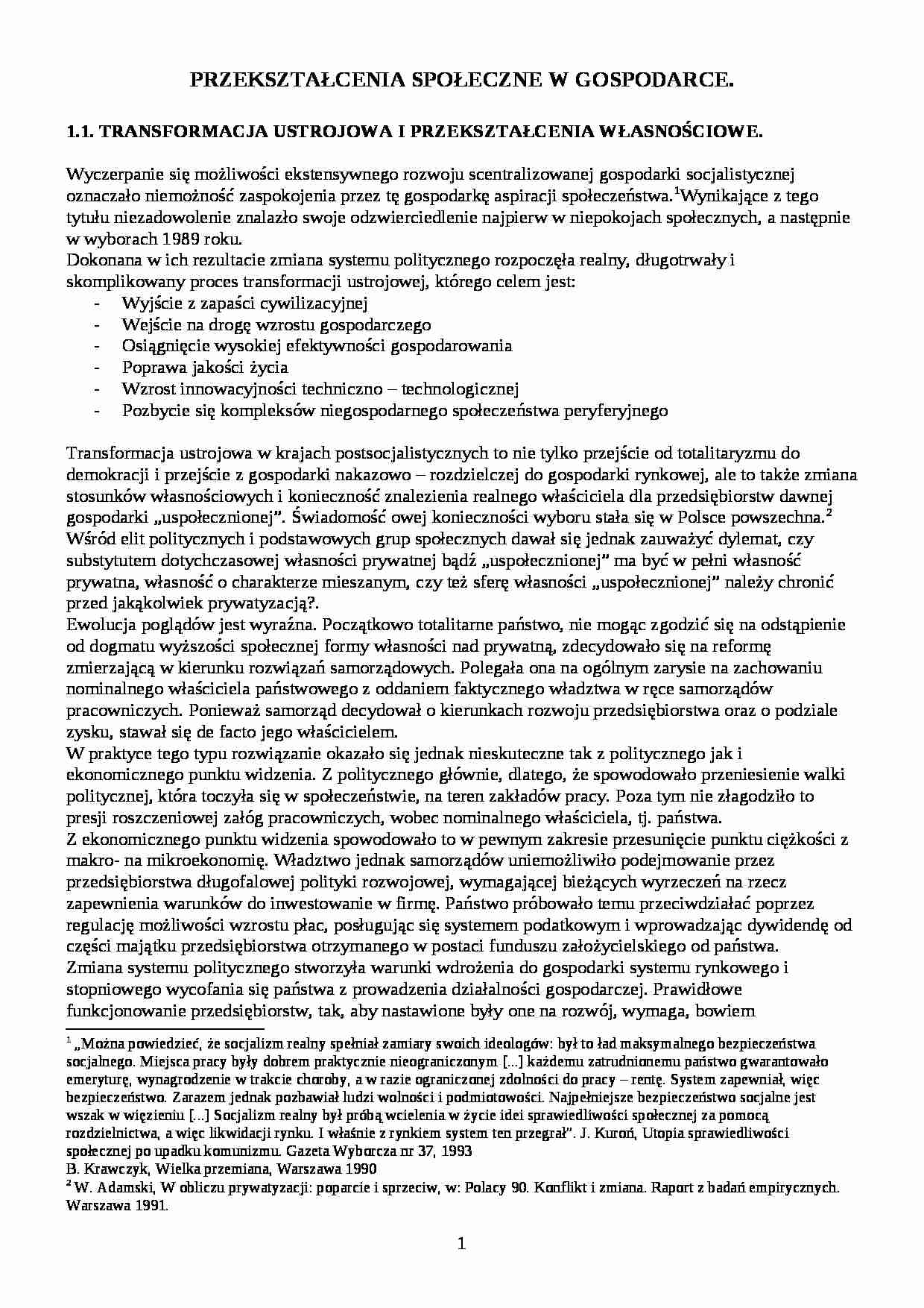 Przekształcenia społeczne w gospodarce - strona 1