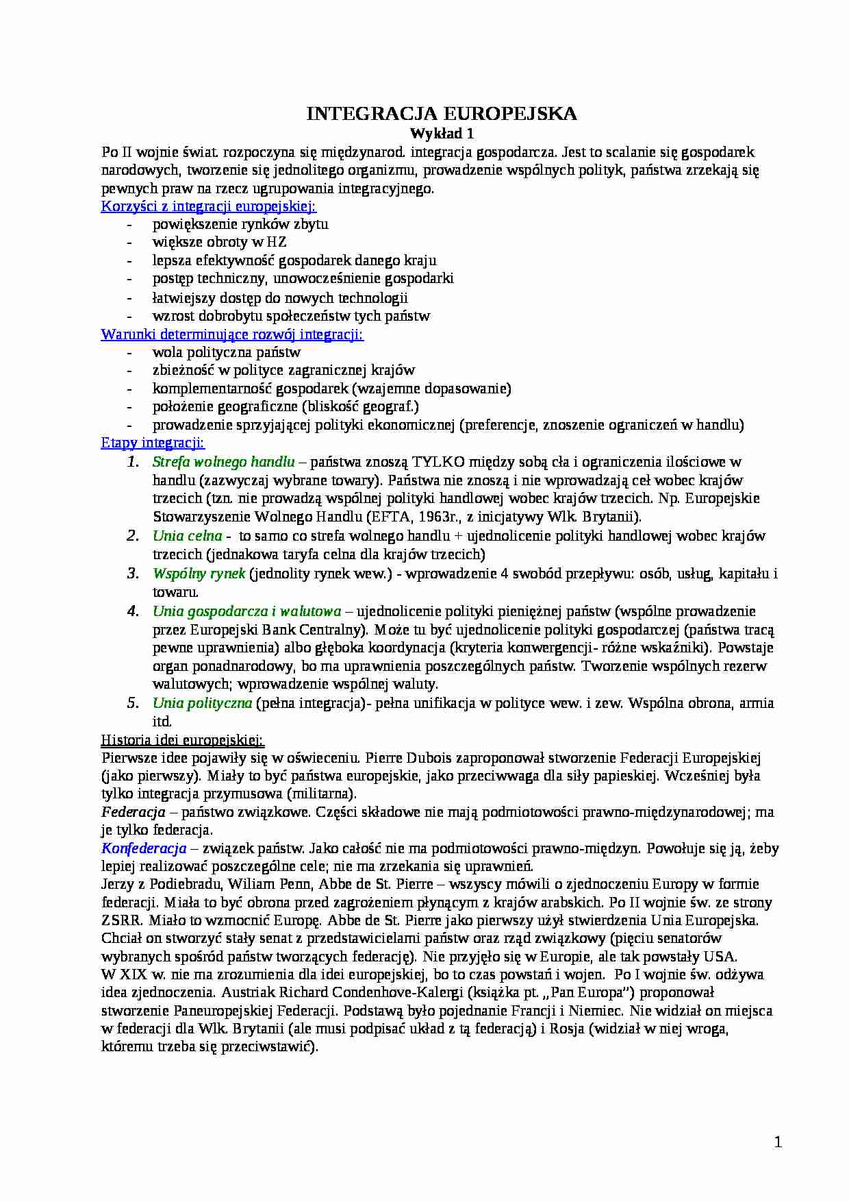 Integracja europejska -  wykłady 2 - strona 1
