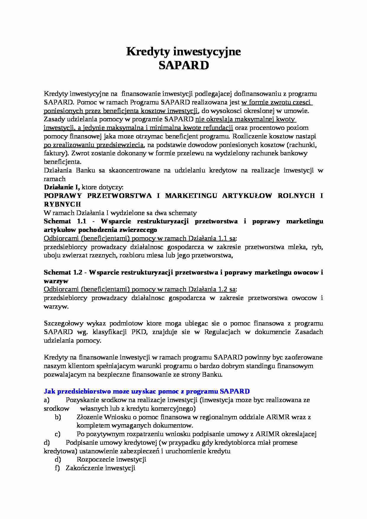 Kredyty inwestycyjne SAPARD - strona 1