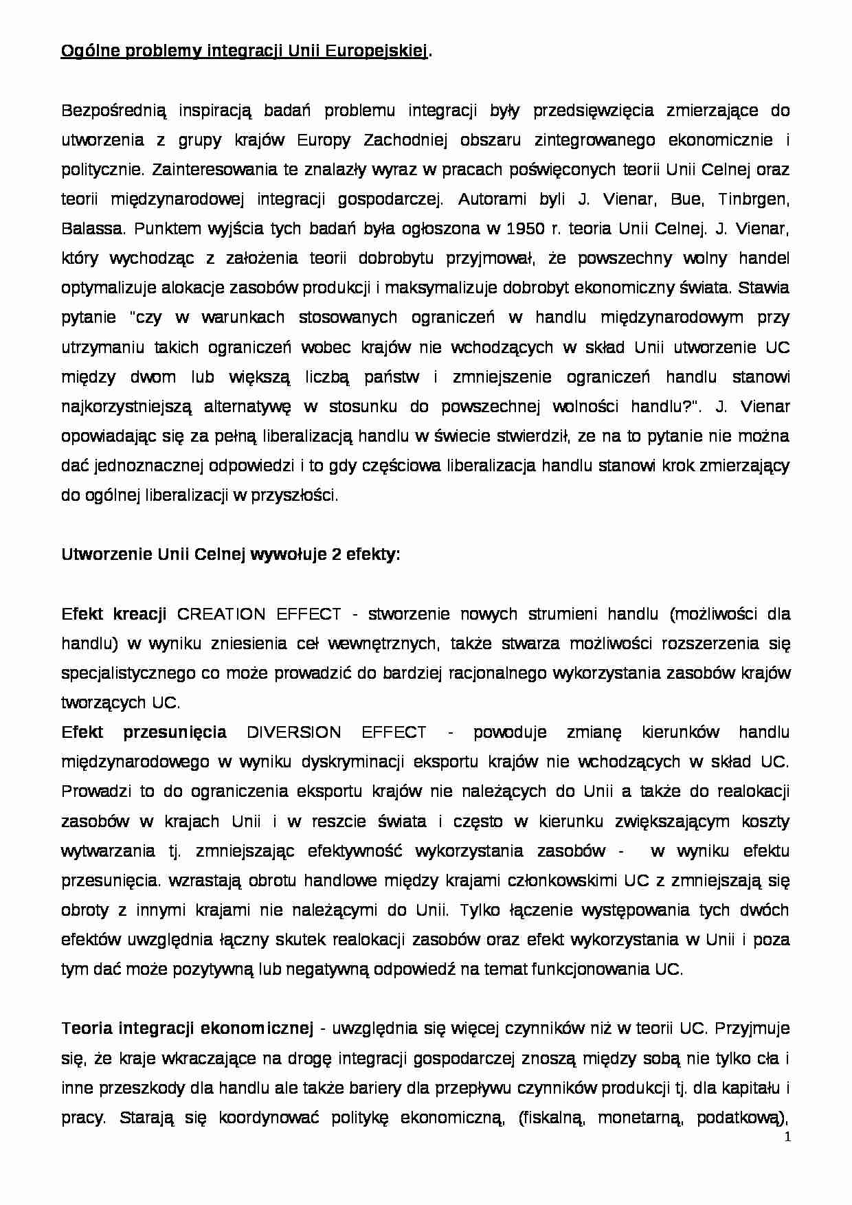 Podstawowe zagadnienia integracji europejskiej - strona 1