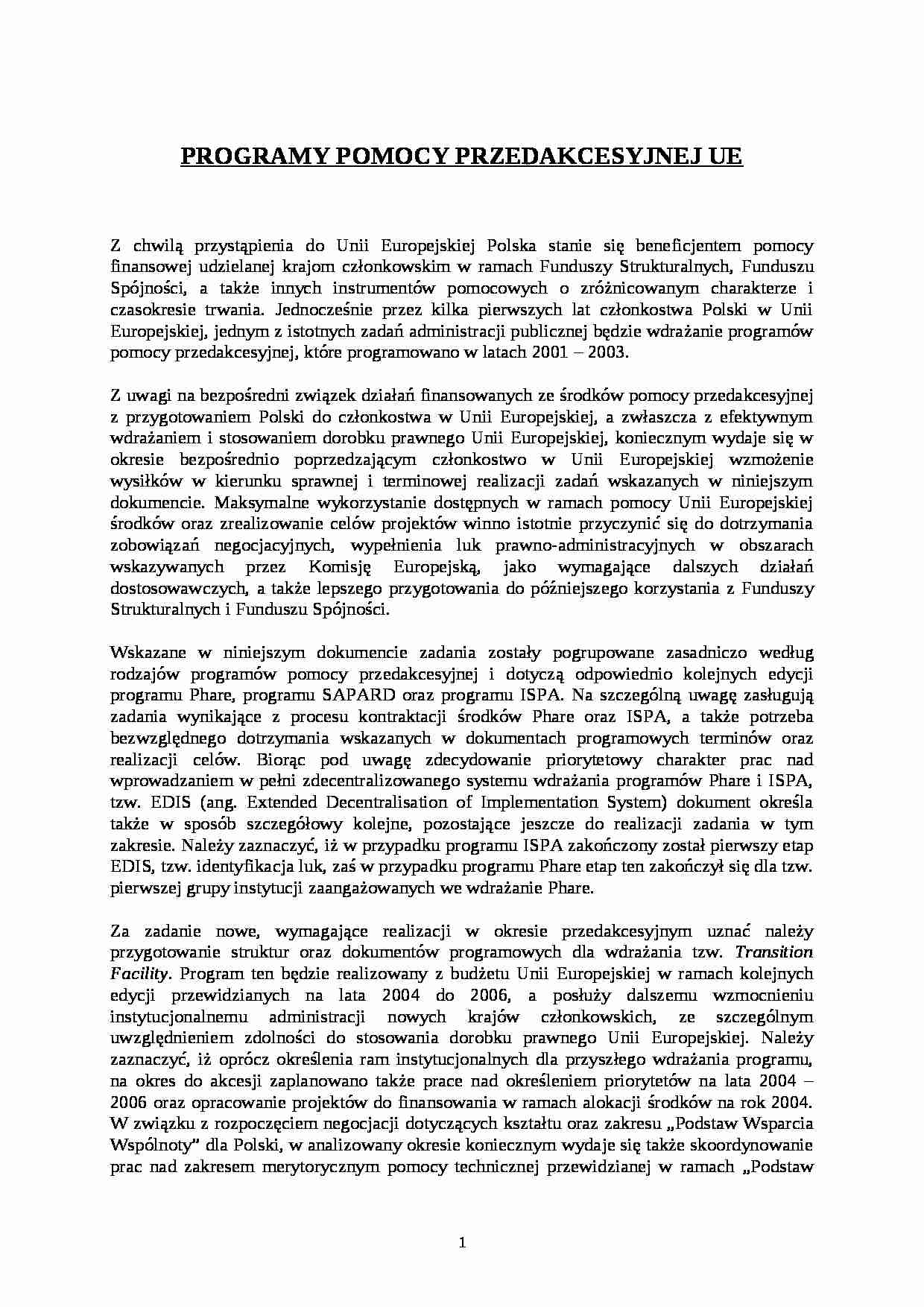 Programy pomocy przedakcesyjnej UE - strona 1