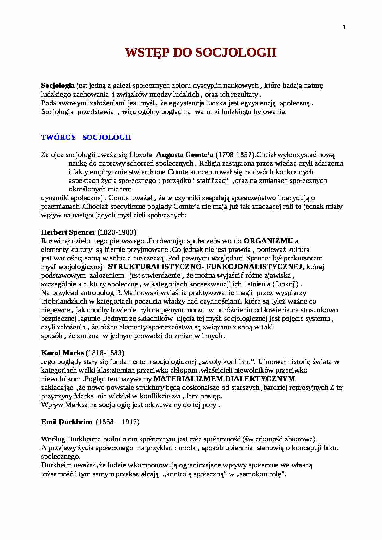 Najważniejsze zagadnienia socjologii - strona 1