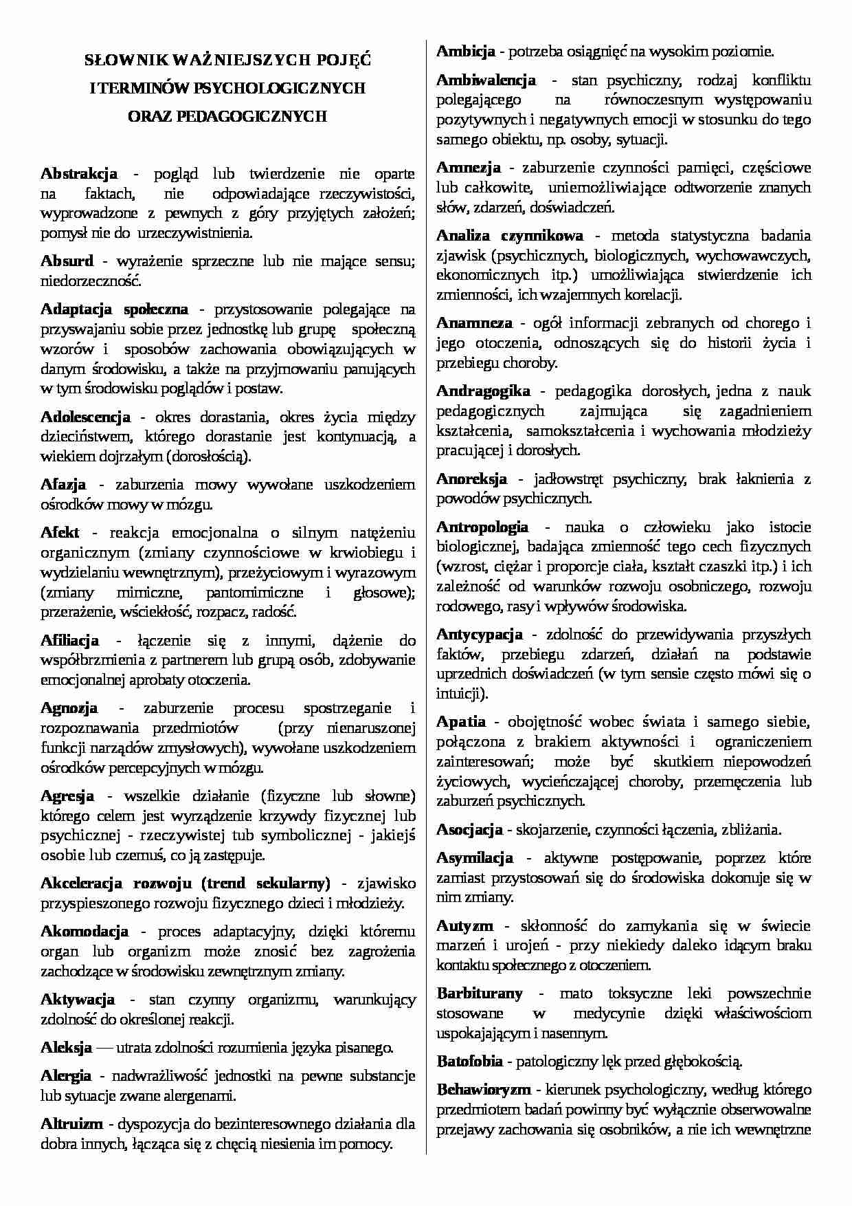Słownik pojęć psychologicznych - strona 1