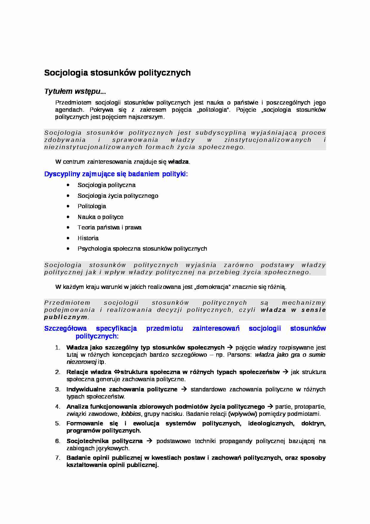 Socjologia stosunków politycznych - strona 1