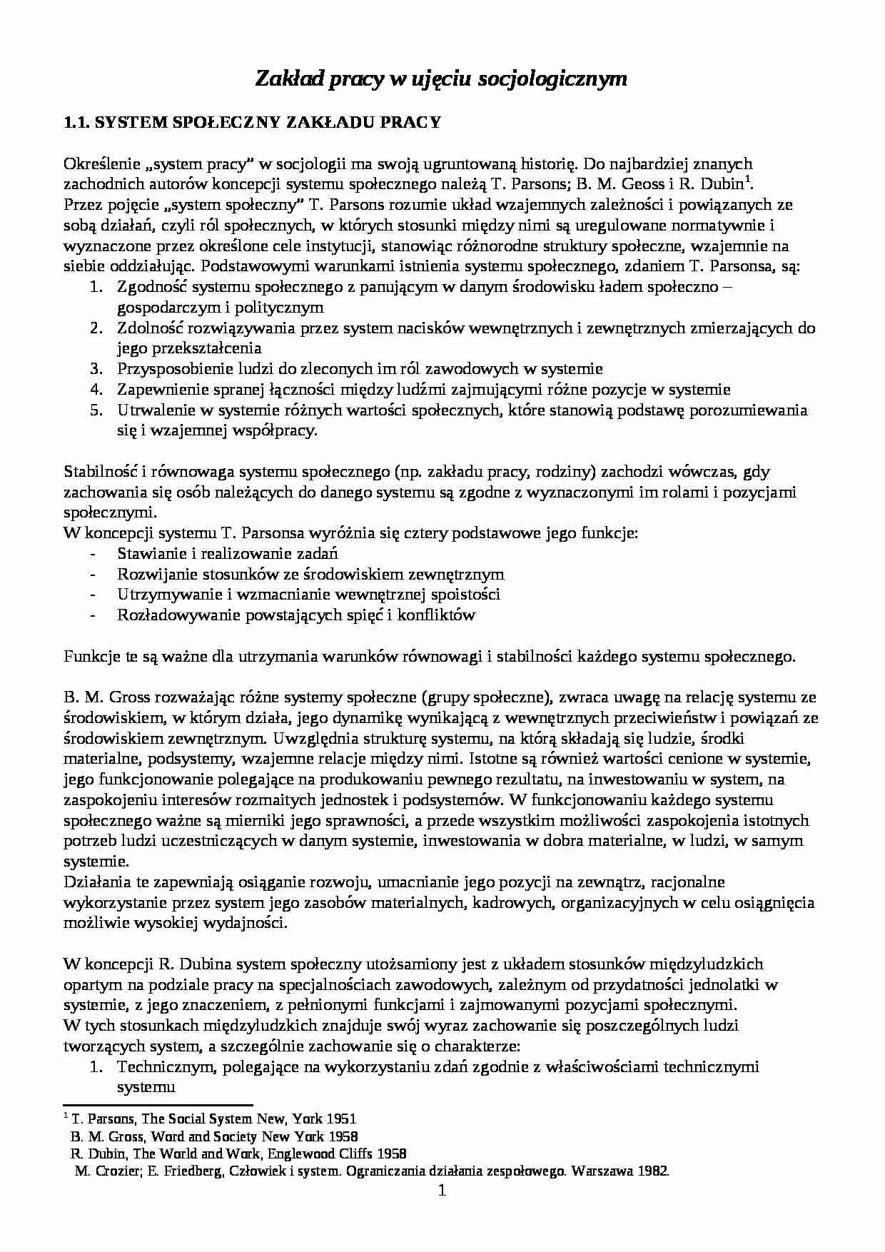 Zakład pracy w ujęciu socjologicznym - strona 1