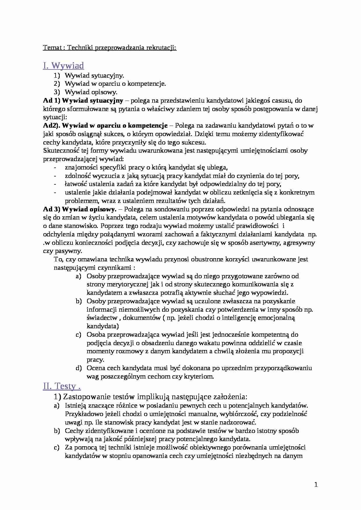 Techniki przeprowadzania rekrutacji - strona 1