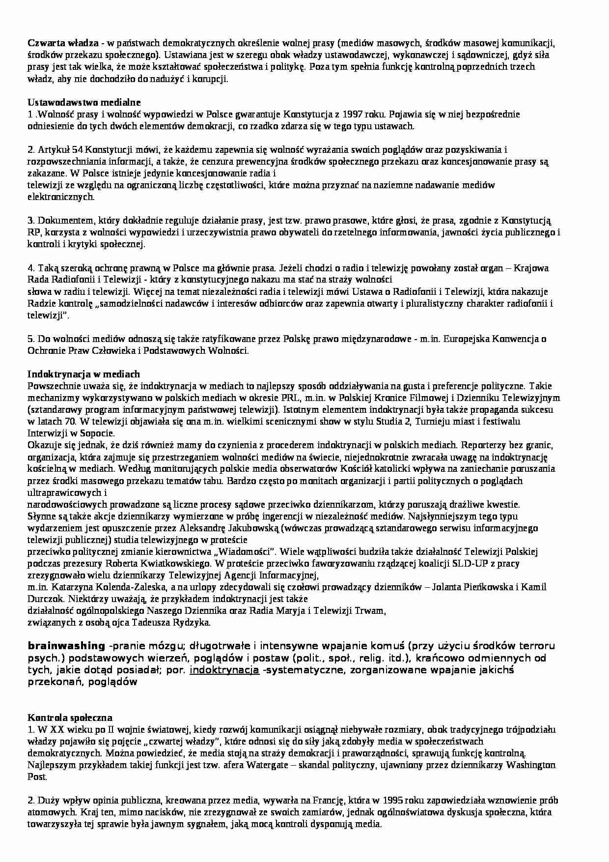 Czwarta władza - Ustawodawstwo medialne - strona 1