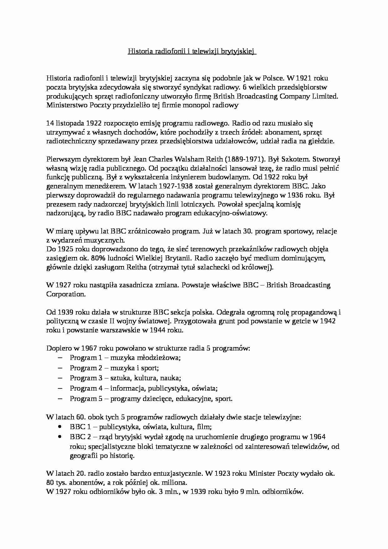 Radia i TV, Historia radiofonii i telewizji brytyjskiej - strona 1